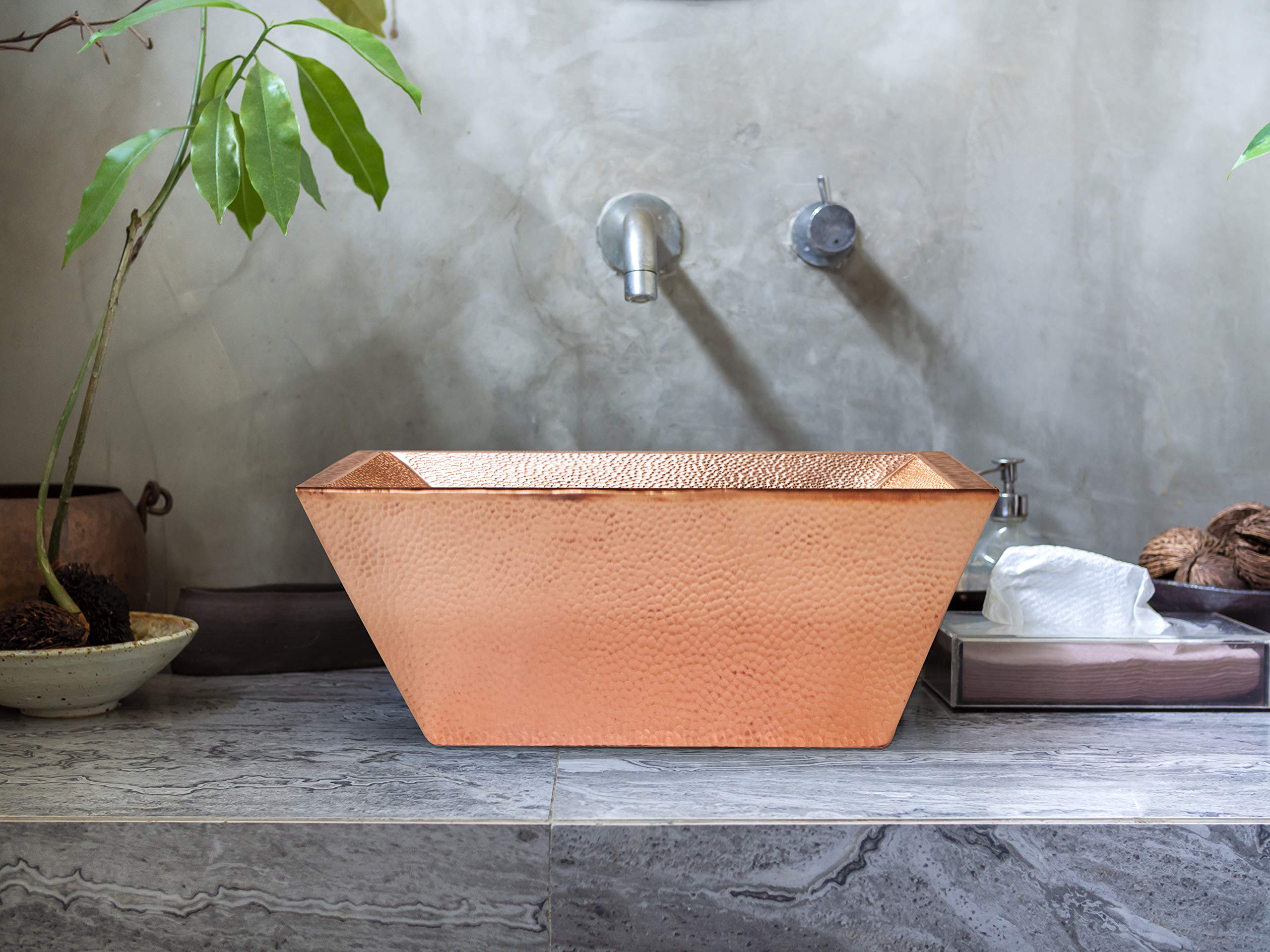 18x14 Inch Mexican Hammered Copper Bathroom Sink - Handcrafted Rectangular Double Wall Copper Vessel Sink with Shiny Finish & Decorative Lip Hammering | Perfect for Rustic, Farmhouse & Southwestern Style Bathrooms