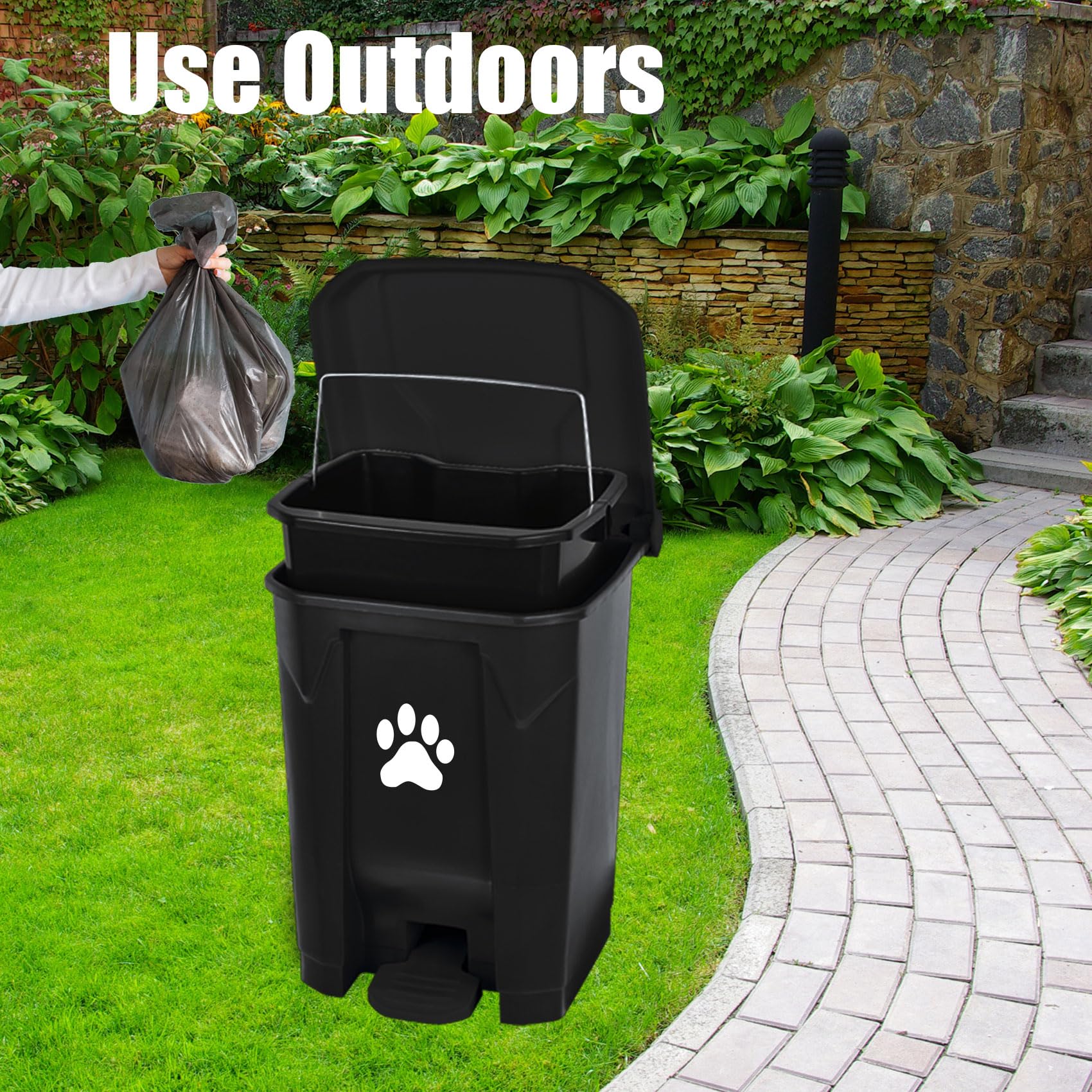Outdoor Dog Waste Trash Can with Lid - Large Pet Poop Container with Removable Inner Bin & Garbage Bags for Yard, Garden, Kitchen - Black | Perfect for Dog Owners, Parks & Backyard Cleanup