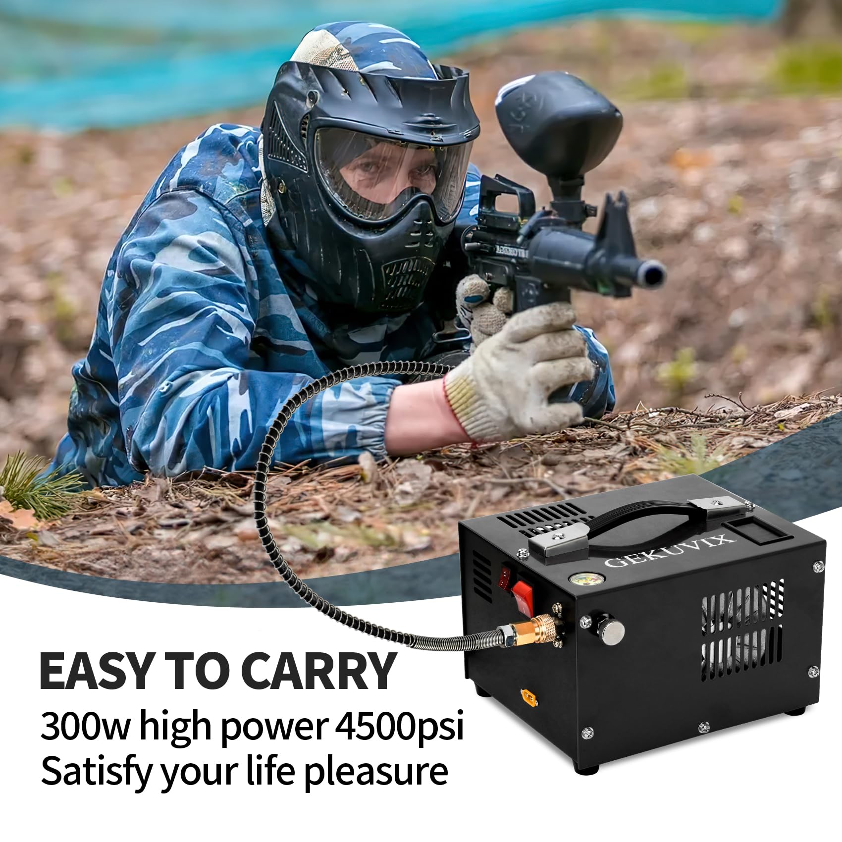 4500PSI PCP Air Compressor - 30MPa Oil-Free High Pressure Pump for PCP Rifles & Paintball Guns | 12V DC/110V AC Dual Power with Built-in Cooling Fan | Portable Airgun Compressor for Hunting, Shooting Sports & Automotive Use
