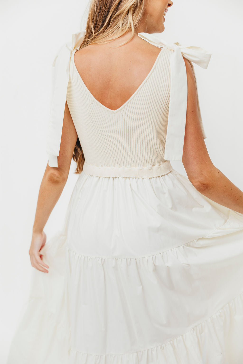 Gretchen 100% Cotton Knitted Sleeveless Tiered Maxi Dress in Cream | Summer Beach Wedding Dress, Boho Chic Maternity Dress, Casual Sundress for Women