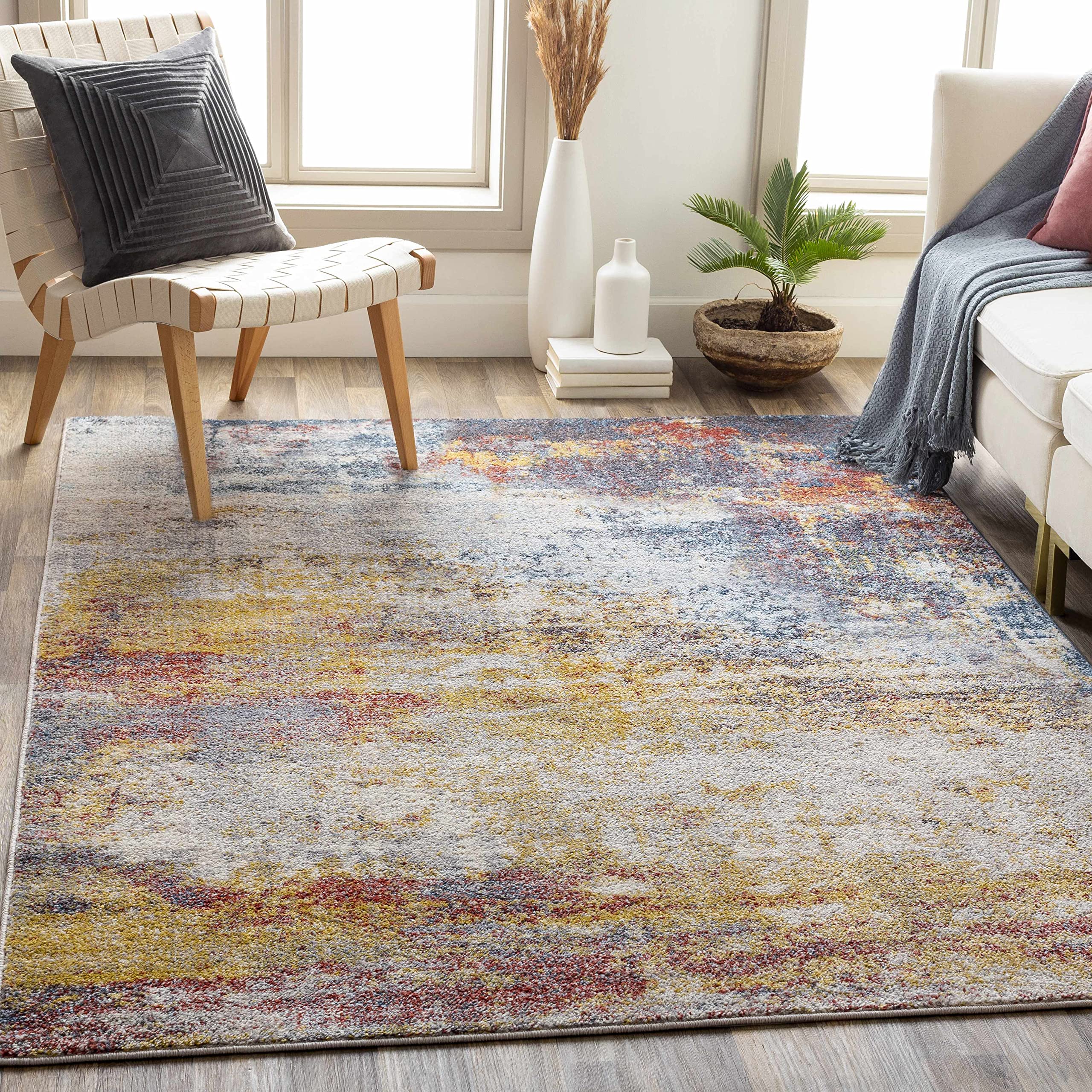 Hauteloom Alexandra Modern Area Rug for Living Room & Bedroom - Soft Gray, Beige, Red - 8'10