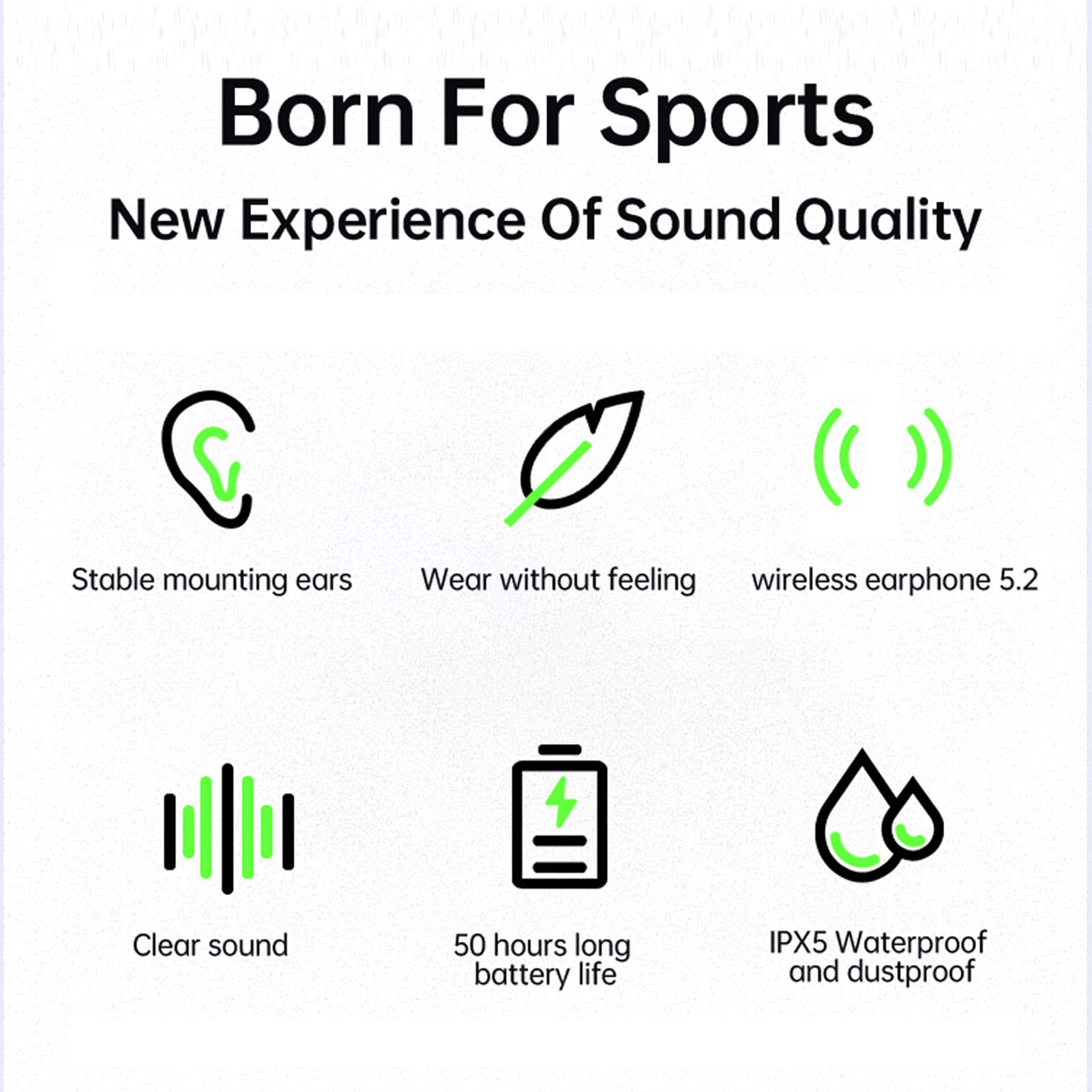 Jectse Clip-On Headphones with Charging Case & Cable - Wireless Bluetooth Earphones, Lightweight Stereo Headset for Running, Gym, Workout, Travel (White)