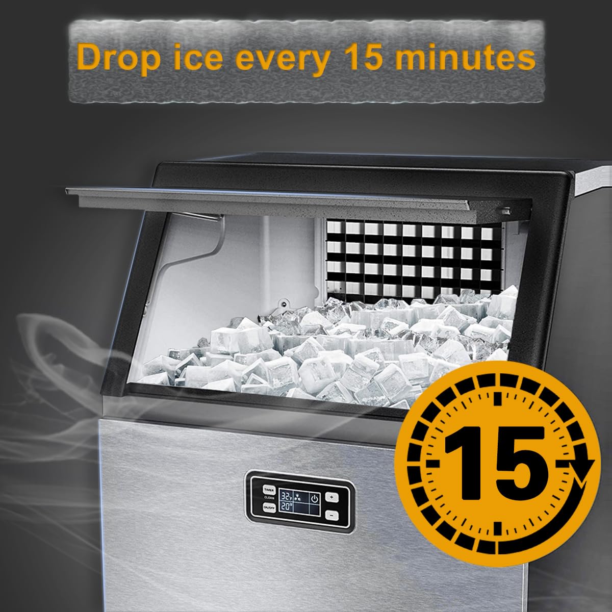 Commercial Under Counter Nugget Ice Maker with Drain Pump - 100lbs/24h Capacity, 33lbs Storage - Clear Crushed Sonic Ice Machine for Restaurants, Bars, RV, Coffee Shops & Outdoor Use - 15 Inch Compact Design