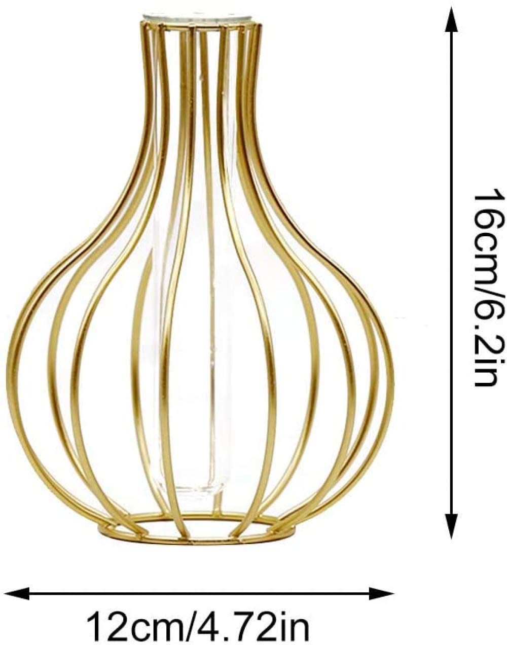 Nordic Wrought Iron Lantern-Shaped Glass Vase with Metal Wire Holder - Elegant Gold Flower Vase for Wedding, Home & Garden Decor - Perfect for Centerpieces, Table Decorations and Special Events
