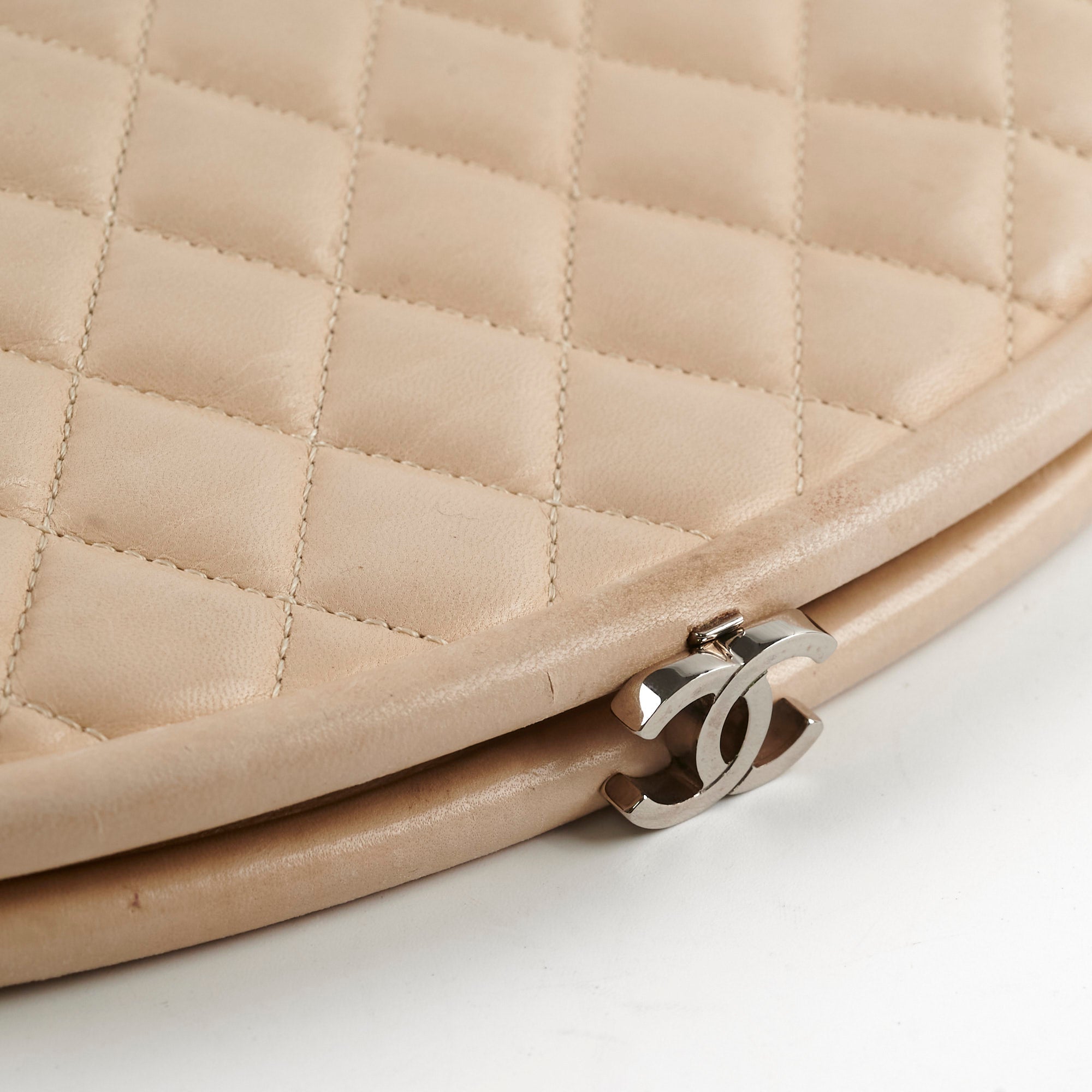 Chanel Mademoiselle Kiss Lock Timeless Clutch Bag in Beige - Elegant Evening Bag for Women, Perfect for Parties, Weddings & Special Occasions