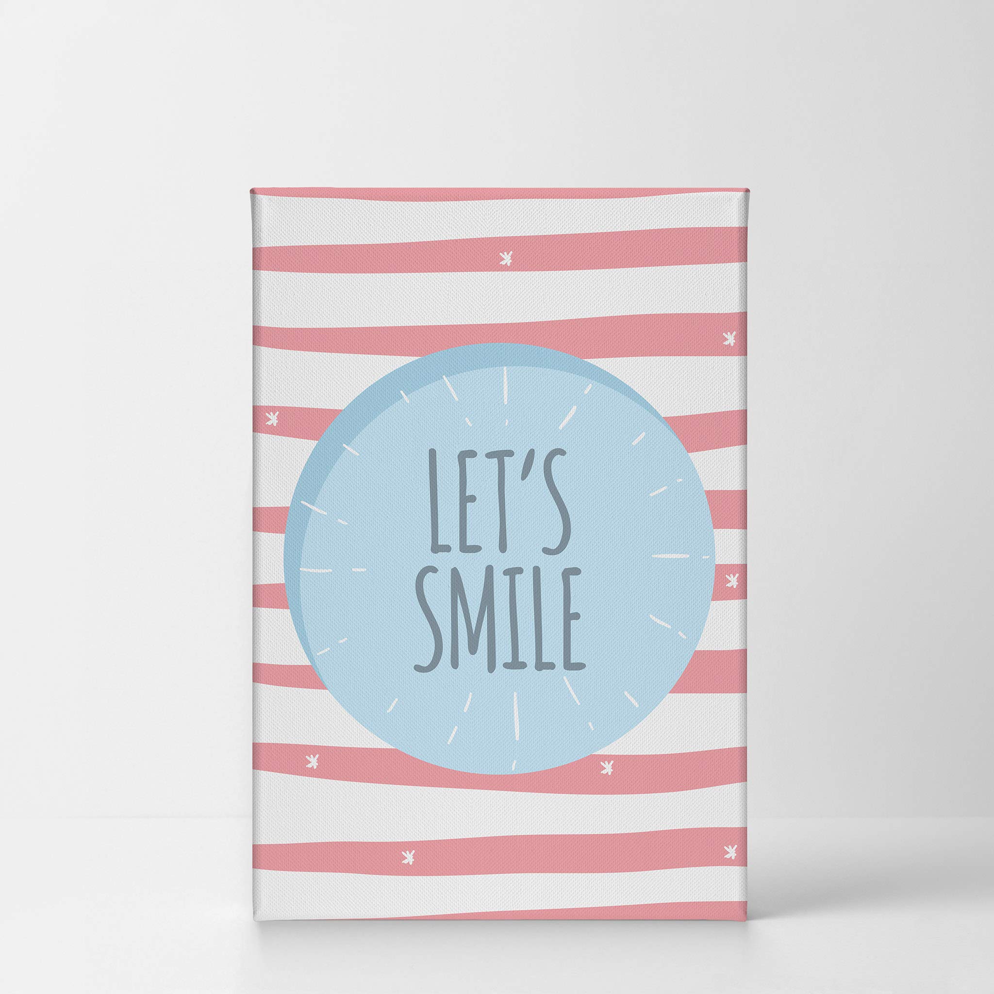 Smile Art Design Let's Smile Lettering Pink and White Canvas Print - Kids Room Decor, Nursery Wall Art, Baby Room Decoration - Ready to Hang 22x15 Inches - Made in USA - Perfect for Children's Bedrooms, Playrooms & Daycare Centers