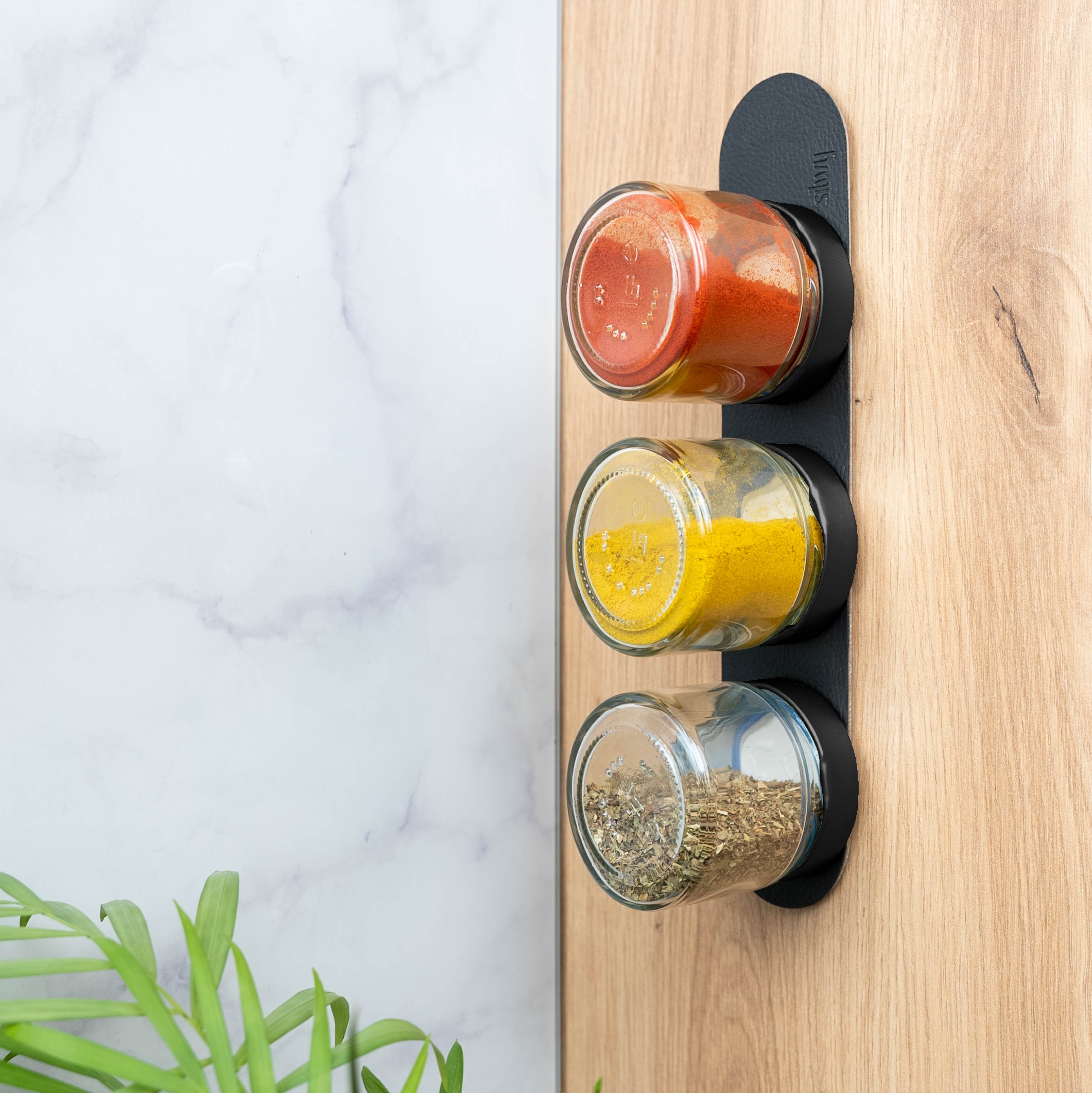 Premium Black & Classy 125ml Magnetic Spice Jars with Wooden Rack - Ideal for Kitchen Organization & Spice Storage