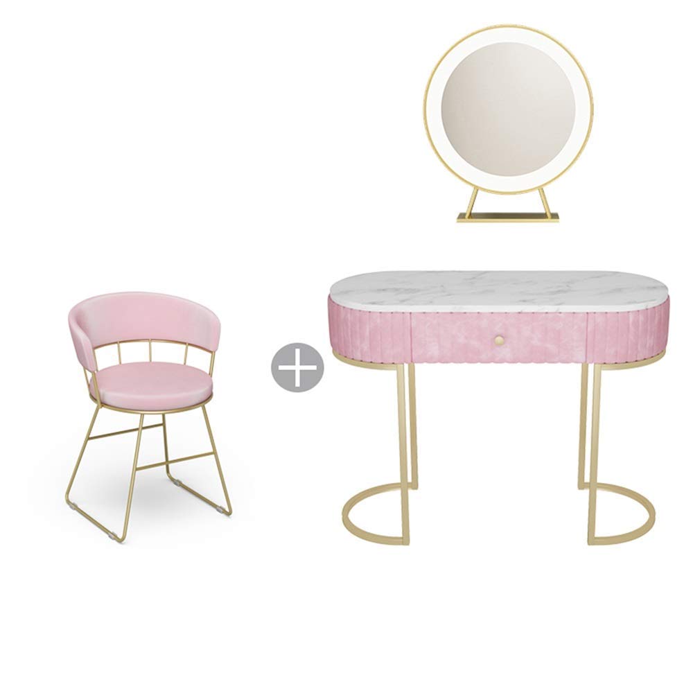 **Adjustable LED Mirror Vanity Table Set with Marble Top & Cushioned Stool - Entryway Sofa Console, Dressing & Makeup Table for Bedroom, Closet or Hallway - Perfect for Home Decor & Beauty Routine**