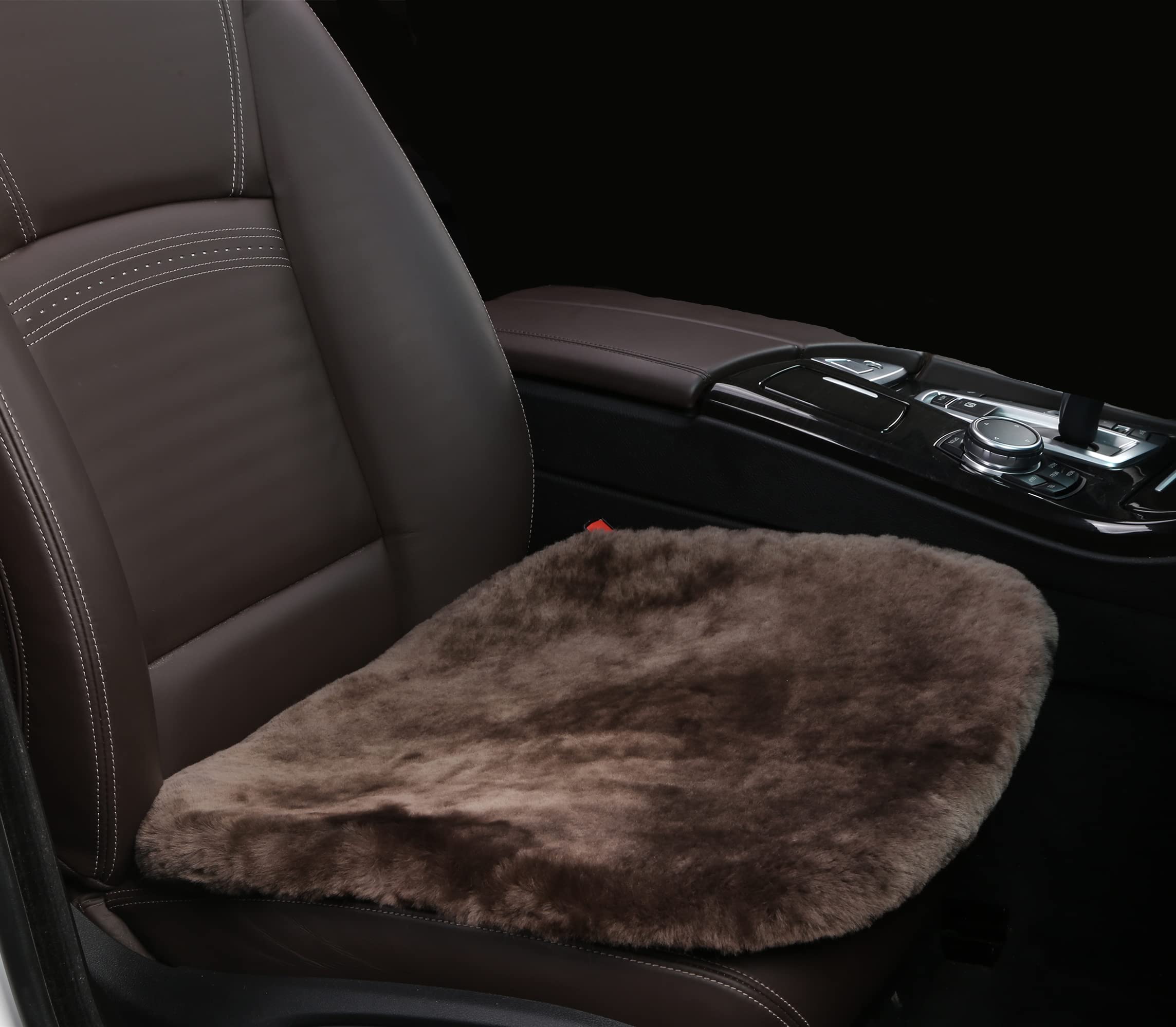 Premium Natural Sheepskin Seat Cushion Cover - 100% Genuine Wholehide Short Wool Car Seat Pad | Universal Fit for Cars, Trucks, SUVs & Vans | Olive Brown Luxury Car Accessory | Perfect for Long Drives, Winter Comfort & Enhanced Interior Style