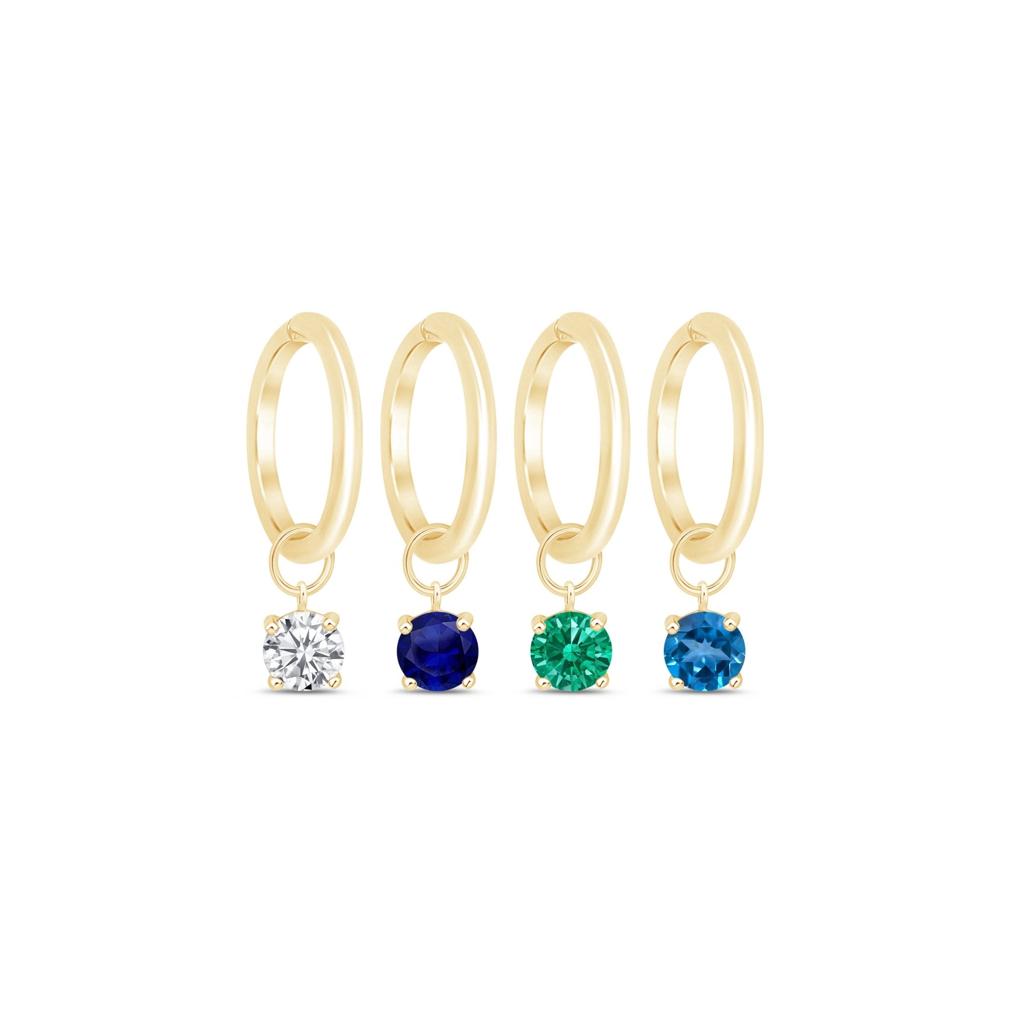 14K Yellow Gold Emerald Bezel Hoop Earrings with 8mm Hoop Charm - Elegant Dangle Earrings for Women, Perfect for Weddings, Parties & Special Occasions