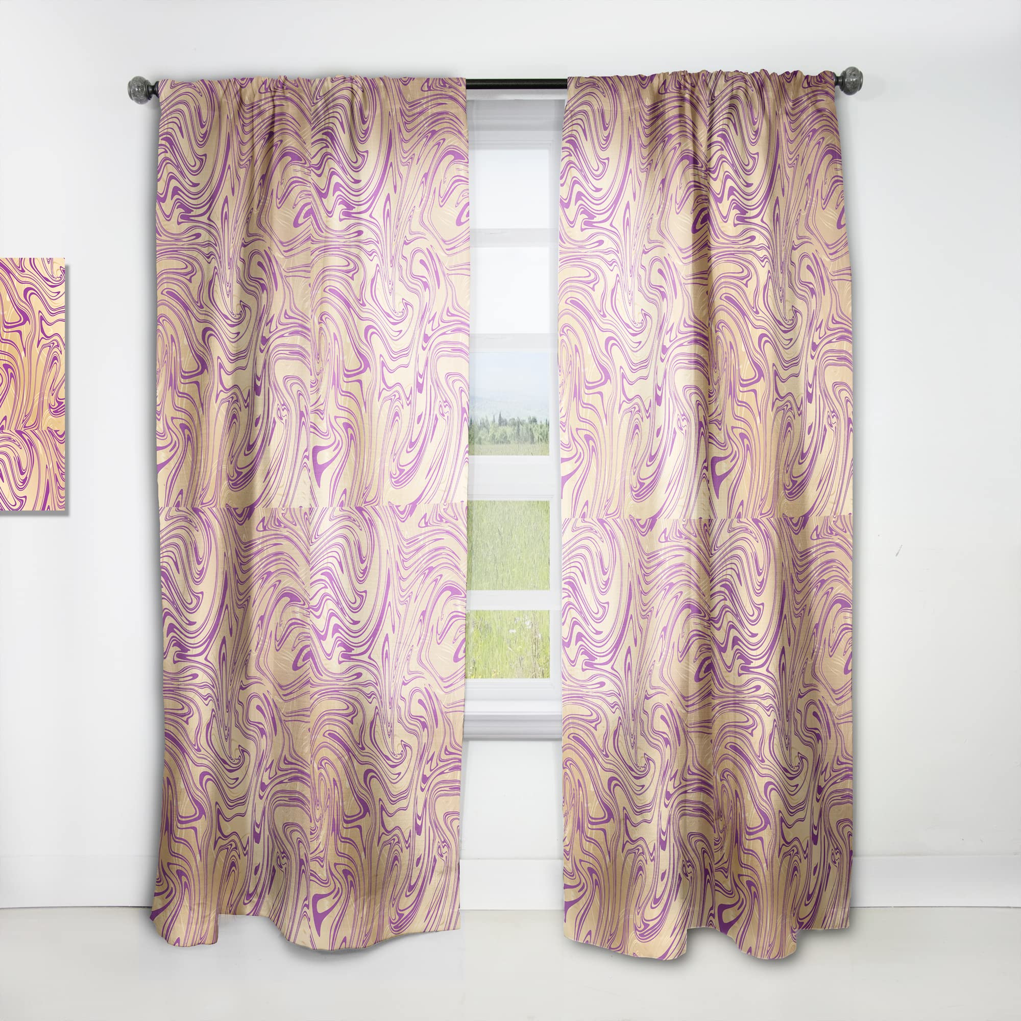 DesignQ Golden Marble Thermal Insulated Curtains - Single Panel 52x120 Inches - Elegant Window Treatments for Bedroom & Living Room | Perfect for Blackout, Energy Saving & Home Decor