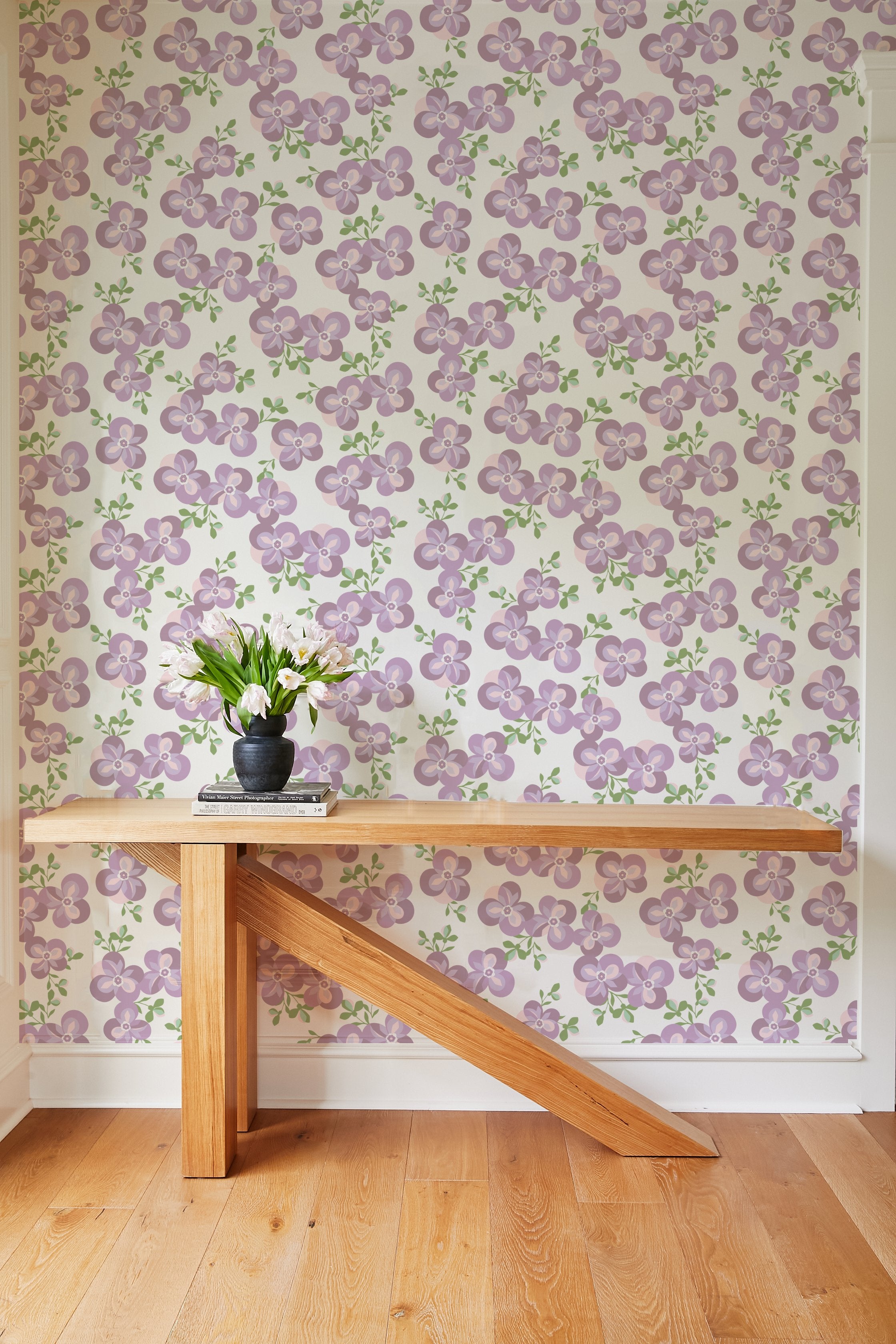 Tea Collection Graphic Flower Wallpaper - Lavender Floral Design for Bedroom, Living Room & Home Decor