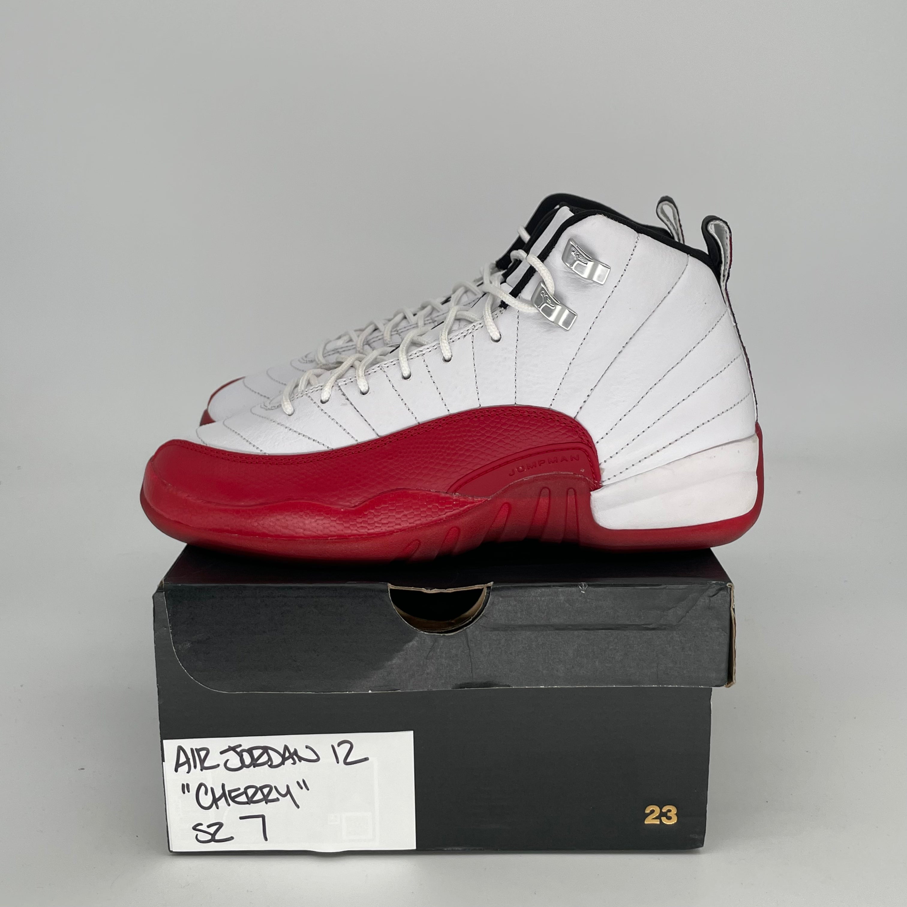 Original Air Jordan 12 Cherry Basketball Shoes - Women's Size 7/8.5W (Style# 153265-116) - Perfect for Streetwear, Sneaker Collecting & Casual Fashion