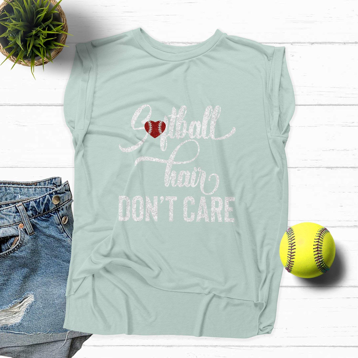 NanyCrafts Women's Softball Hair Don't Care Flowy Muscle Tee - Comfortable & Stylish Athletic Top for Casual Wear, Gym, and Sports Activities