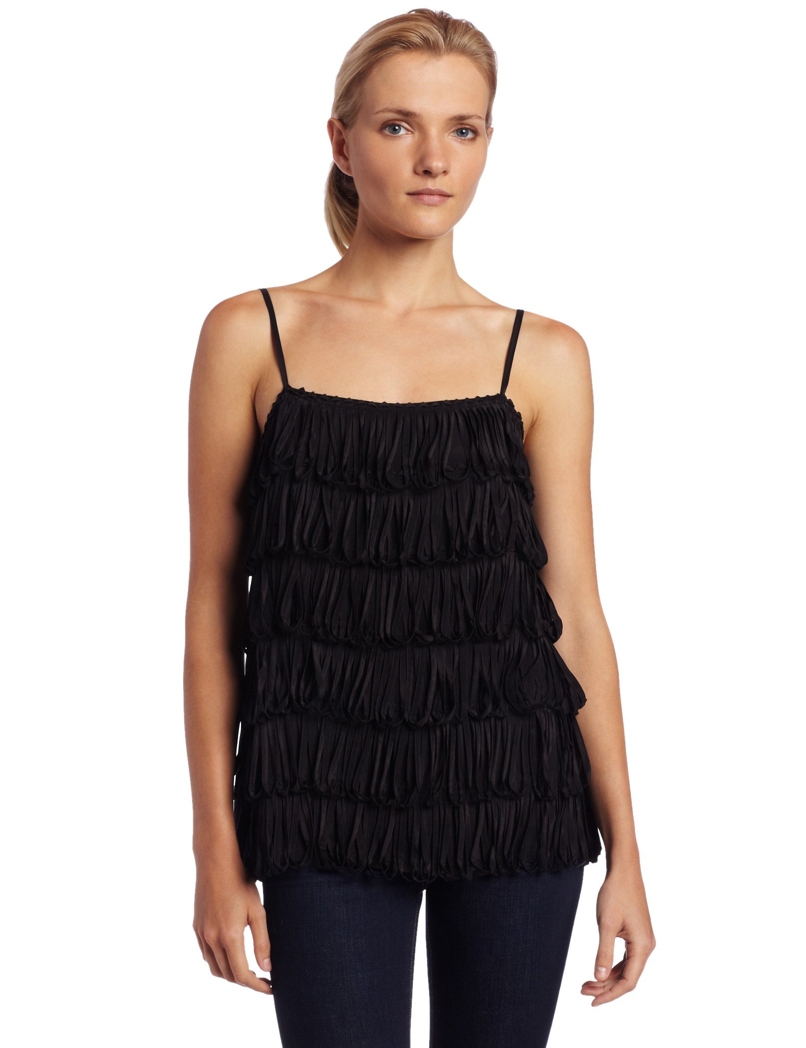 525 America Women's Fringe Camisole Knit Top - Soft Stretchy Summer Tank for Casual Wear & Layering