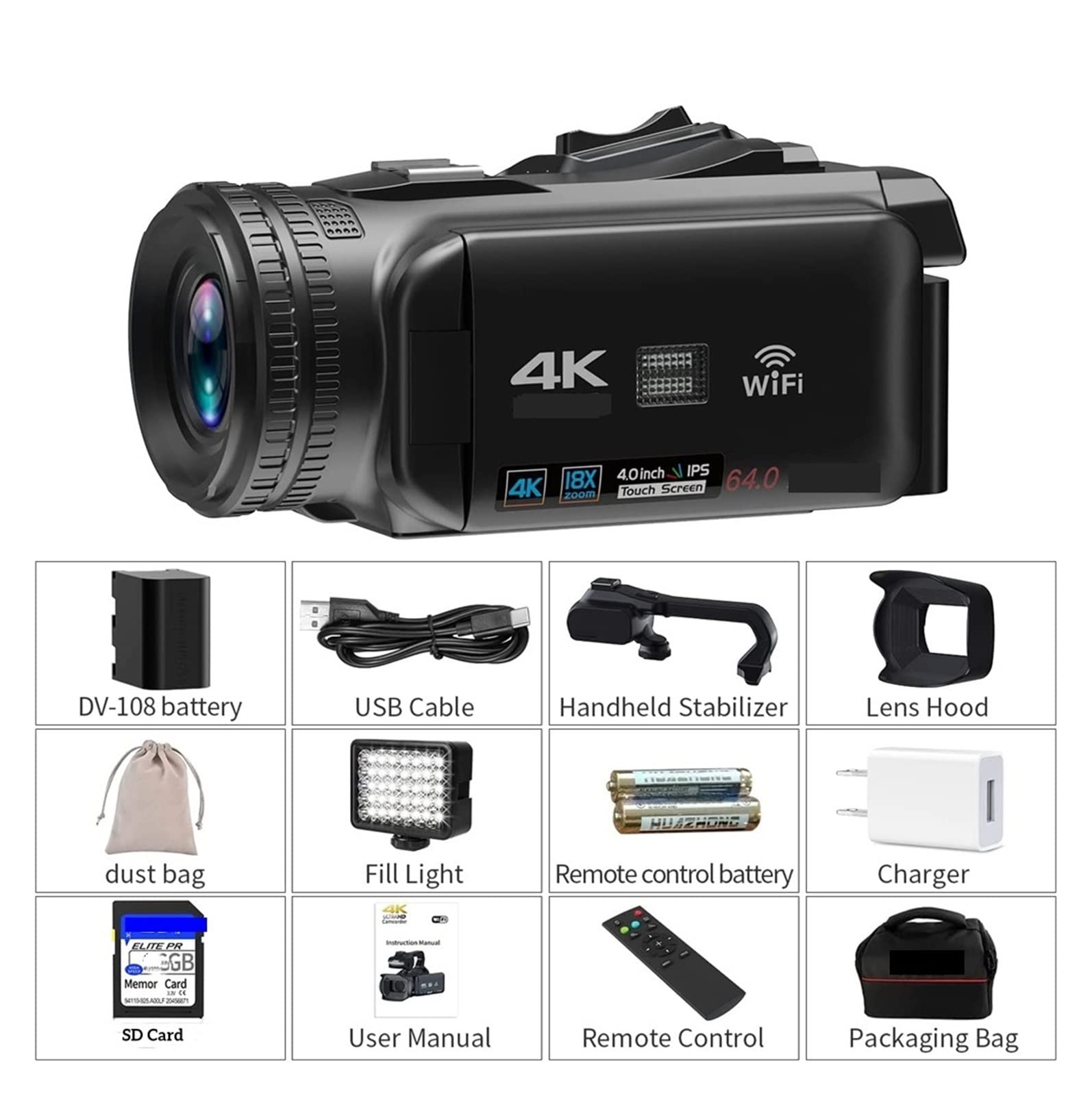BODORME 64MP 4K 60FPS Video Camera with 18X Auto Focus & 4