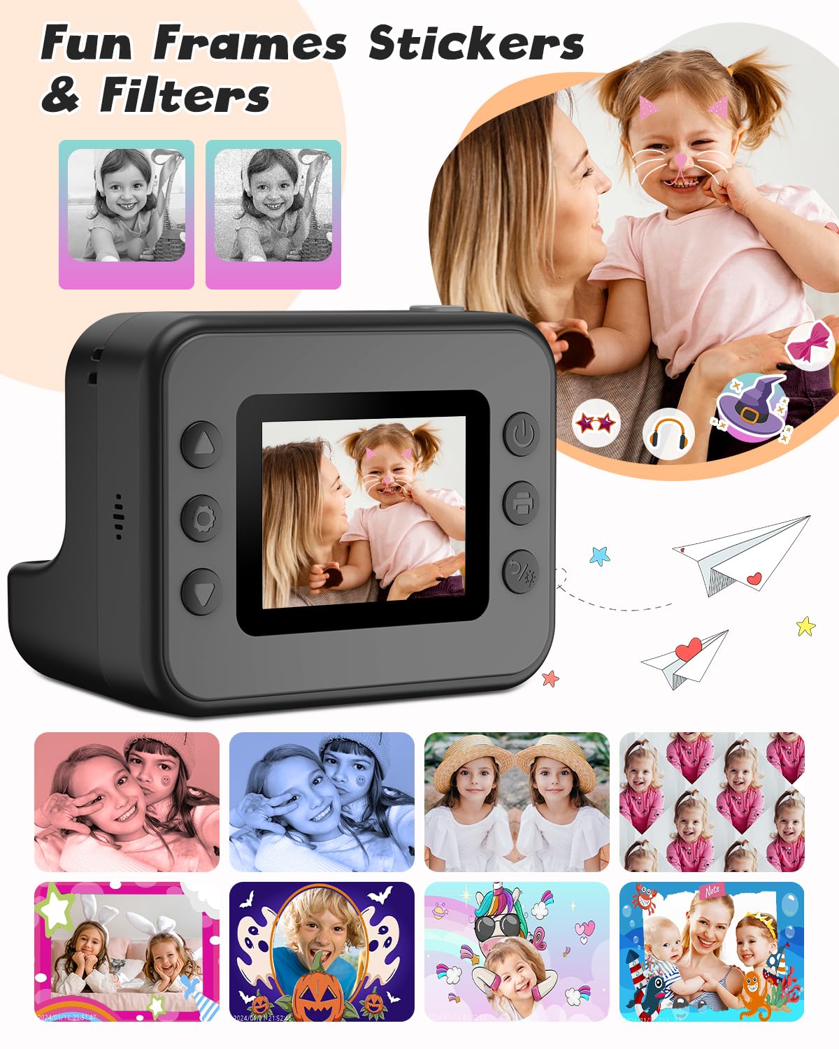**Instant Print Camera for Kids - 1080P HD Video & Photo Printing Toy, Best Christmas Birthday Gift for Girls Boys Age 3-12 (Black) - Perfect for Parties, Travel & Creative Play**