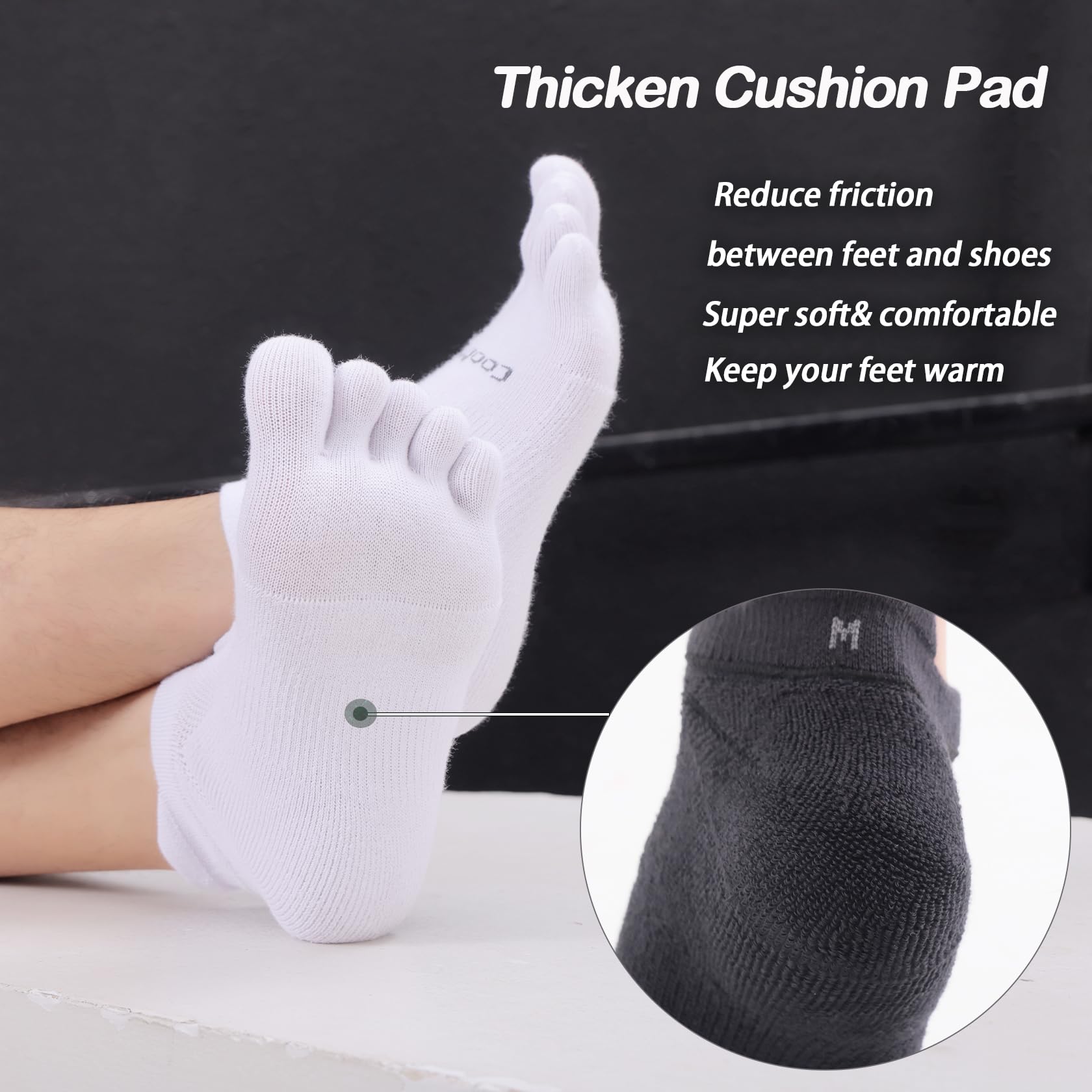 Coolmax Cushioned Toe Socks for Men & Women - 3 Pairs Breathable Five Finger Athletic Socks for Running, Yoga & Outdoor Activities