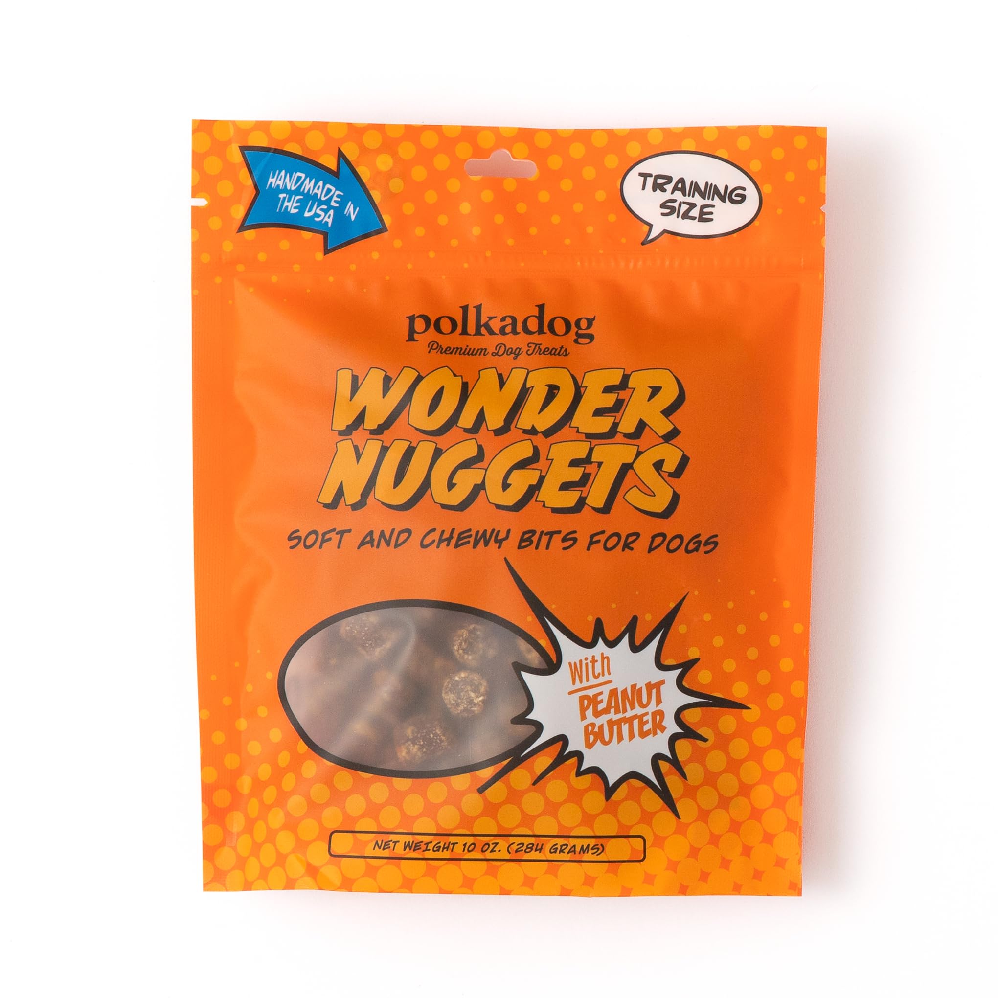 Polkadog Peanut Butter Wonder Nuggets Dog Treats - Vegan, All-Natural, Grain-Free Training Treats for Small & Large Dogs - Healthy Homemade Puppy Snacks - Soft & Chewy Bite-Sized Dog Biscuits - Perfect for Obedience Training, Reward Treats & Travel Snacks - 10 oz