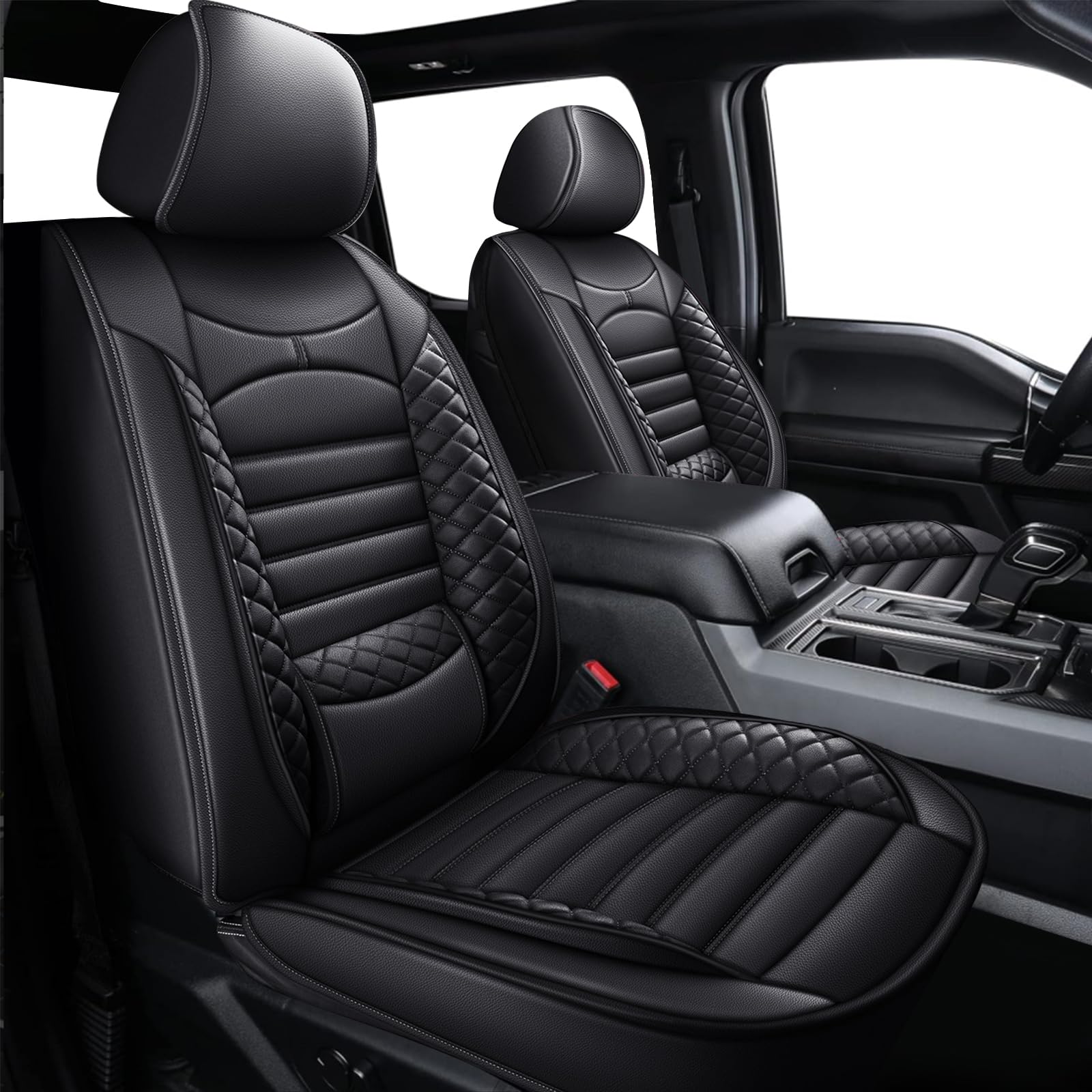 Ford F150 F250 F350 F450 Truck Seat Covers 2009-2025 - Premium Faux Leather 5-Seat Full Set (Black) | Durable Protection & Comfort for Pickup Trucks | Perfect for Work, Off-Road & Daily Commuting
