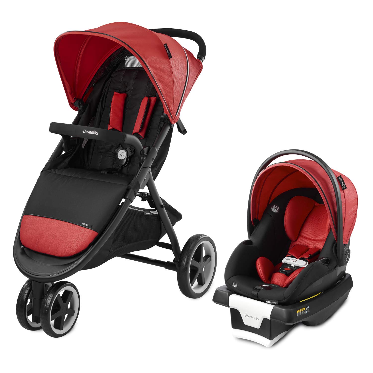 Evenflo Gold Verge3 Travel System with Securemax Technology - Garnet Stroller & Car Seat Combo (Model 53012336) | Safe & Comfortable Baby Travel Solution for Newborns to Toddlers | Perfect for Daily Walks, Shopping Trips & Family Outings