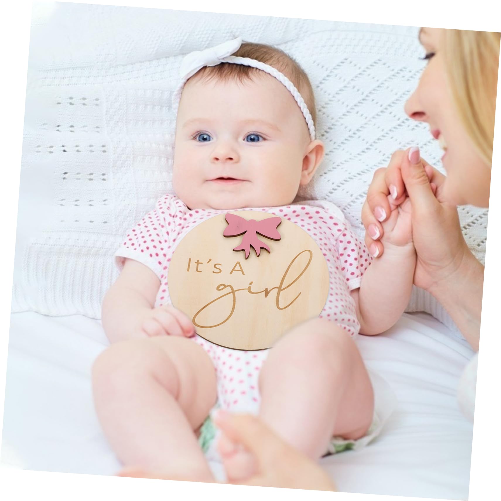 Levemolo Wooden Baby Shower Decor - Round Newborn Announcement Sign with Photo Prop | Perfect for Baby Name Reveal, Gender Reveal Party & Nursery Decor