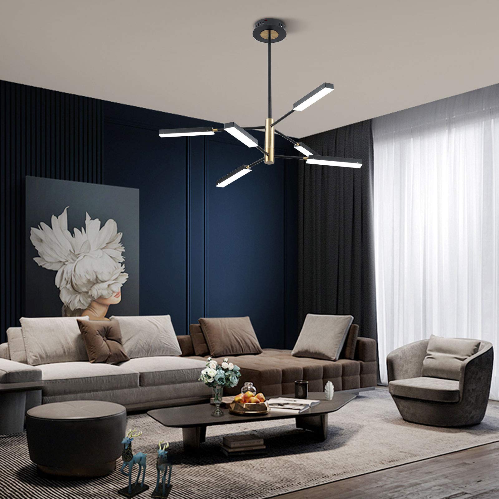 Modern LED Chandelier - 6-Light Sputnik Pendant for Bedroom & Living Room