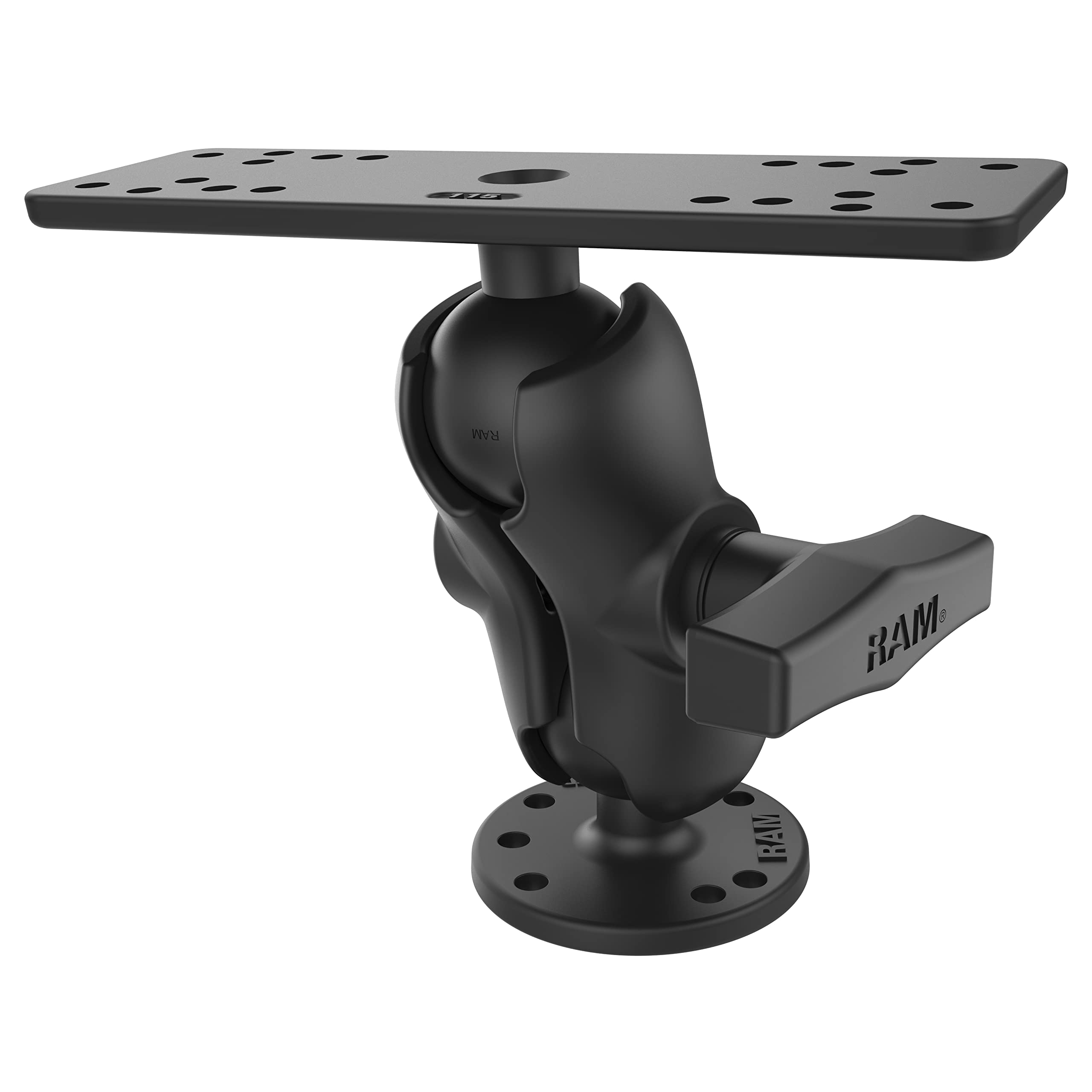 RAM-111U-B 短臂船用电子支架 - 兼容Garmin、Lowrance、Humminbird等品牌 - 适用于船舶导航、钓鱼和户外探险