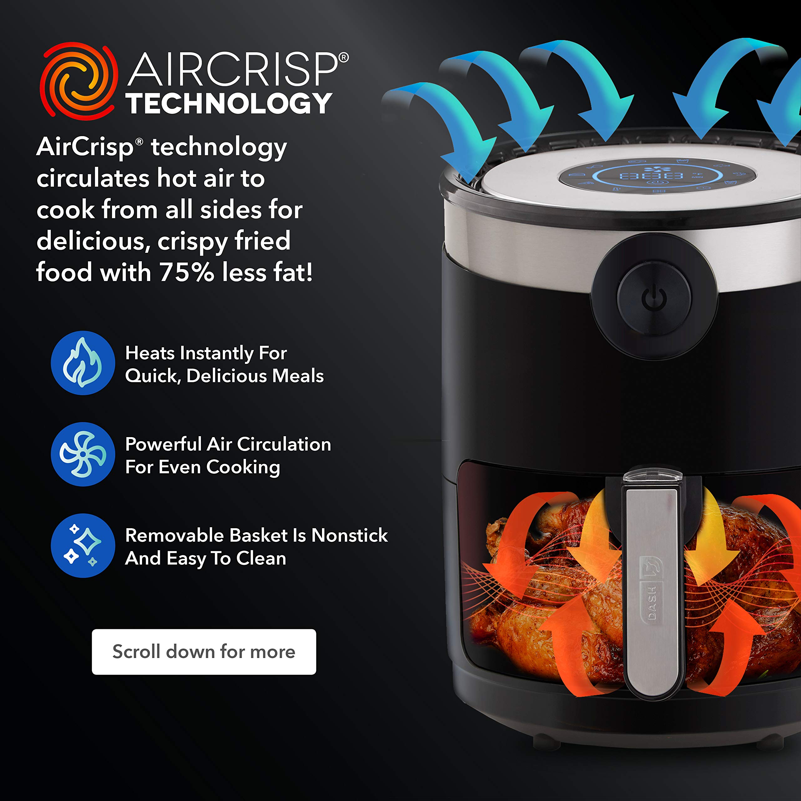 Dash DMAF360GBAQ02 Aircrisp® Pro Digital Air Fryer with 8 Presets - 3 Quart Aqua Air Fryer Oven with Digital Display, Temperature Control, Non-Stick Basket & Auto Shut Off - Perfect for Healthy Cooking, Meal Prep & Family Dinners