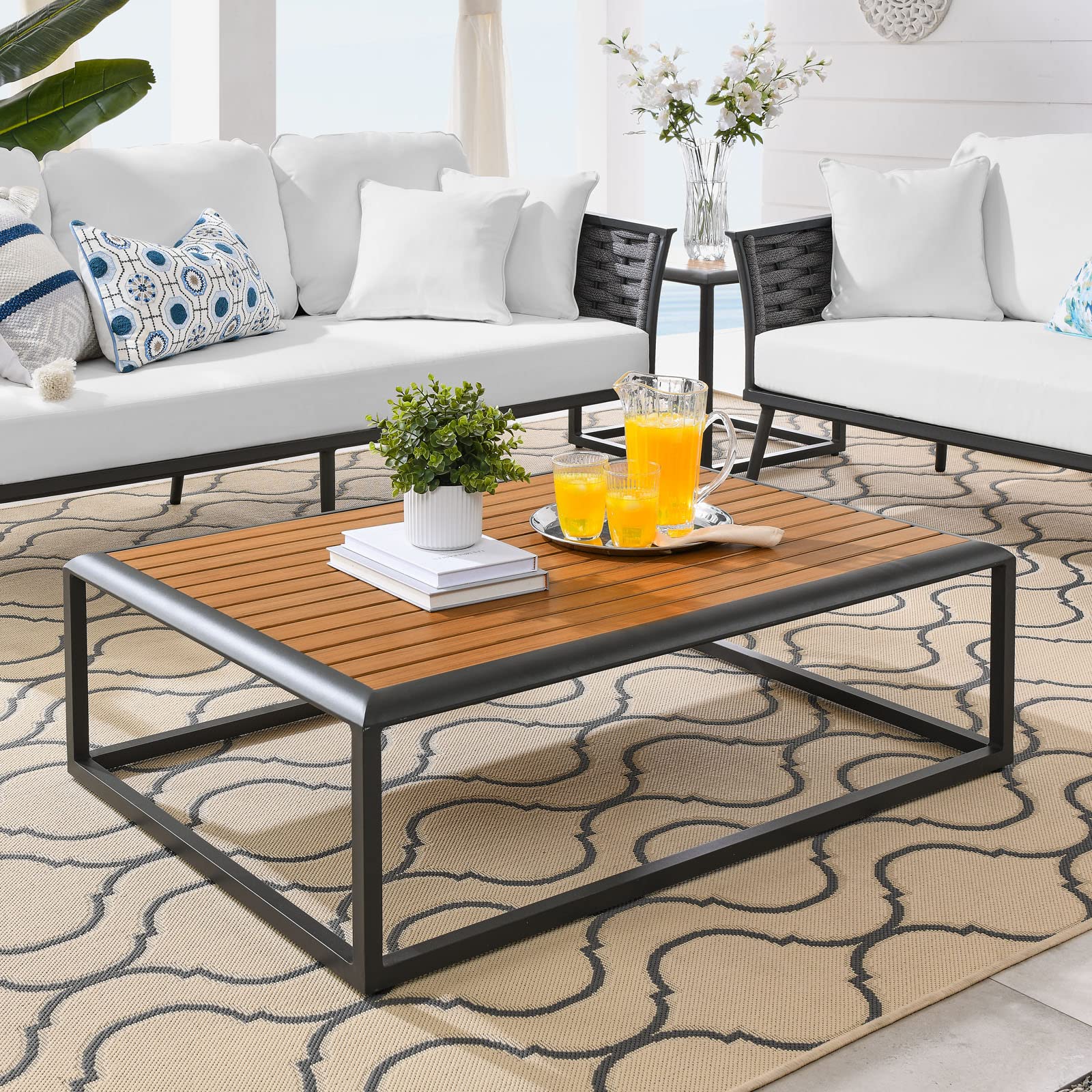 Modway EEI-3021-GRY-NAT Outdoor Patio Coffee Table - Weather-Resistant Gray & Natural Finish - Perfect for Backyard, Poolside & Garden Relaxation
