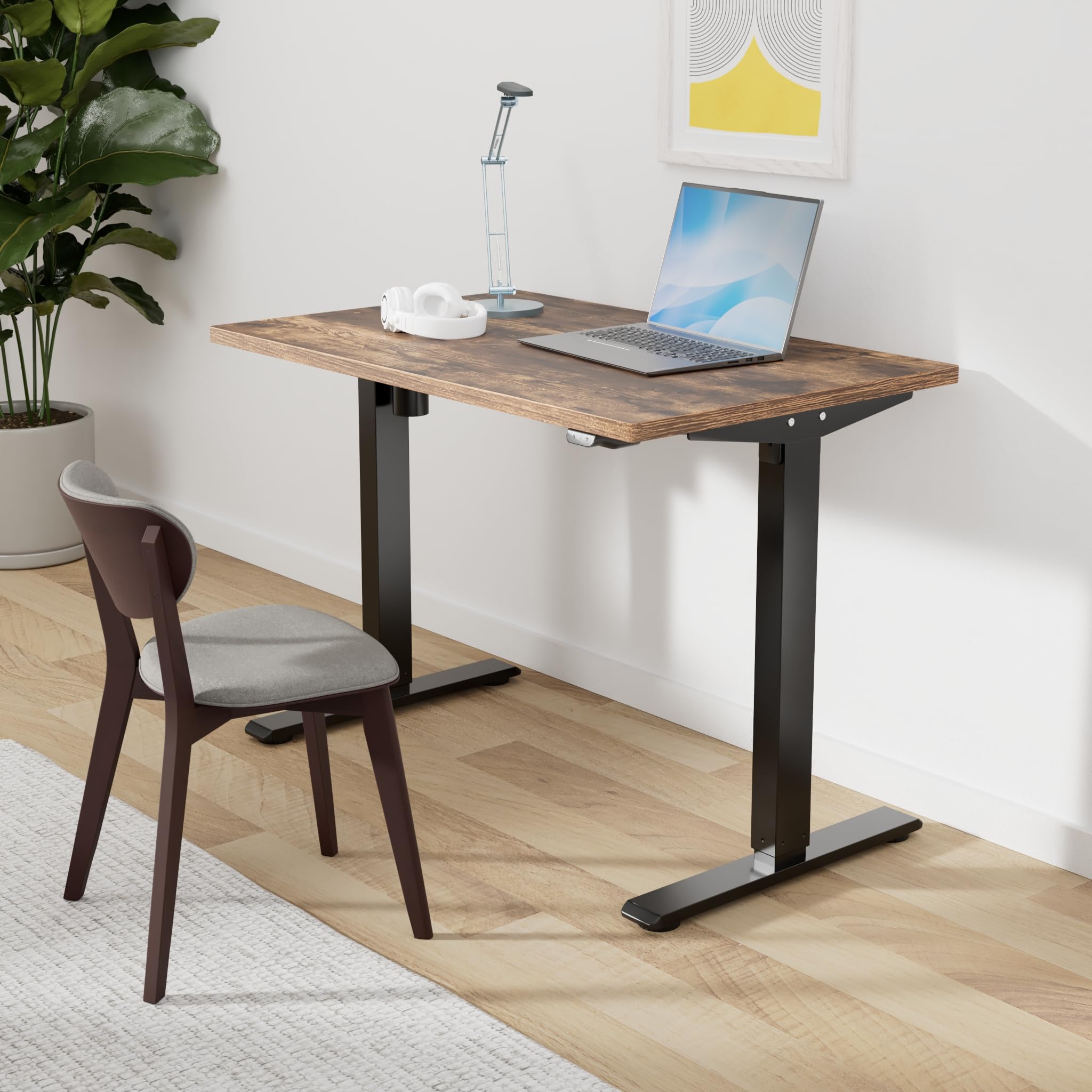 Flexispot Electric Height Adjustable Standing Desk - 48x24 Inches Whole-Piece Desktop, Black Frame with Rustic Finish for Home Office | Ergonomic Sit Stand Workstation for Productivity & Comfort