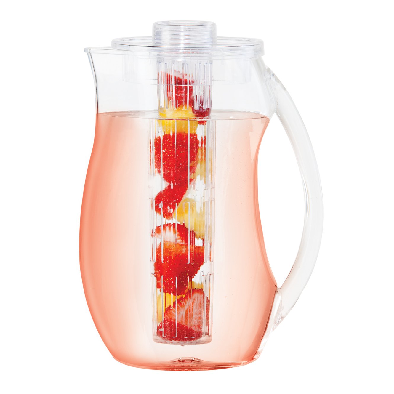 Oggi Ice and Infusion Acrylic Pitcher - 64oz Clear Beverage Dispenser with Lid & Spout - Perfect for Iced Tea, Lemonade, Cocktails & Party Drinks
