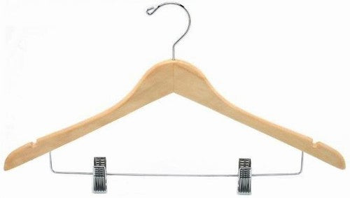 Premium Contoured Wooden Suit Hanger with Clips - Natural Wood Finish for Jackets, Pants & Ties - Ideal for Closet Organization & Travel Suit Storage