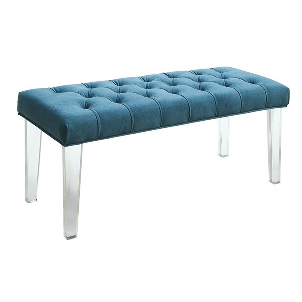 Eliza Contemporary Blue Fabric Bench with Acrylic Legs - Modern Entryway, Bedroom, or Living Room Seating Furniture