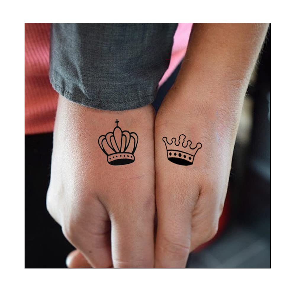 Comet Busters Couple Temporary Tattoos - Crown Design - Cute Body Art Stickers (BT043) for Couples Matching, Date Night, Anniversary Gifts & Festival Fun