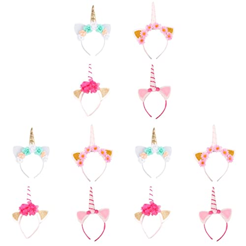 BESTOYARD 12 Pcs Unicorn Headbands with Flower Crown - Sparkly Unicorn Horn Headwear for Kids & Adults - Perfect for Birthday Parties, Costumes, and Festivals
