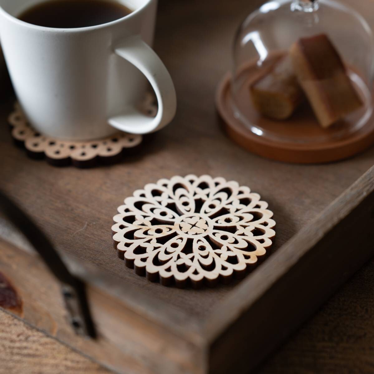 Premium Japanese Hinoki Wood Coasters - Kumiko Style Handcrafted Set of 4 - Natural Wood Drink Coasters for Hot & Cold Beverages - Perfect for Home, Office, Tea Ceremony and Japanese Decor