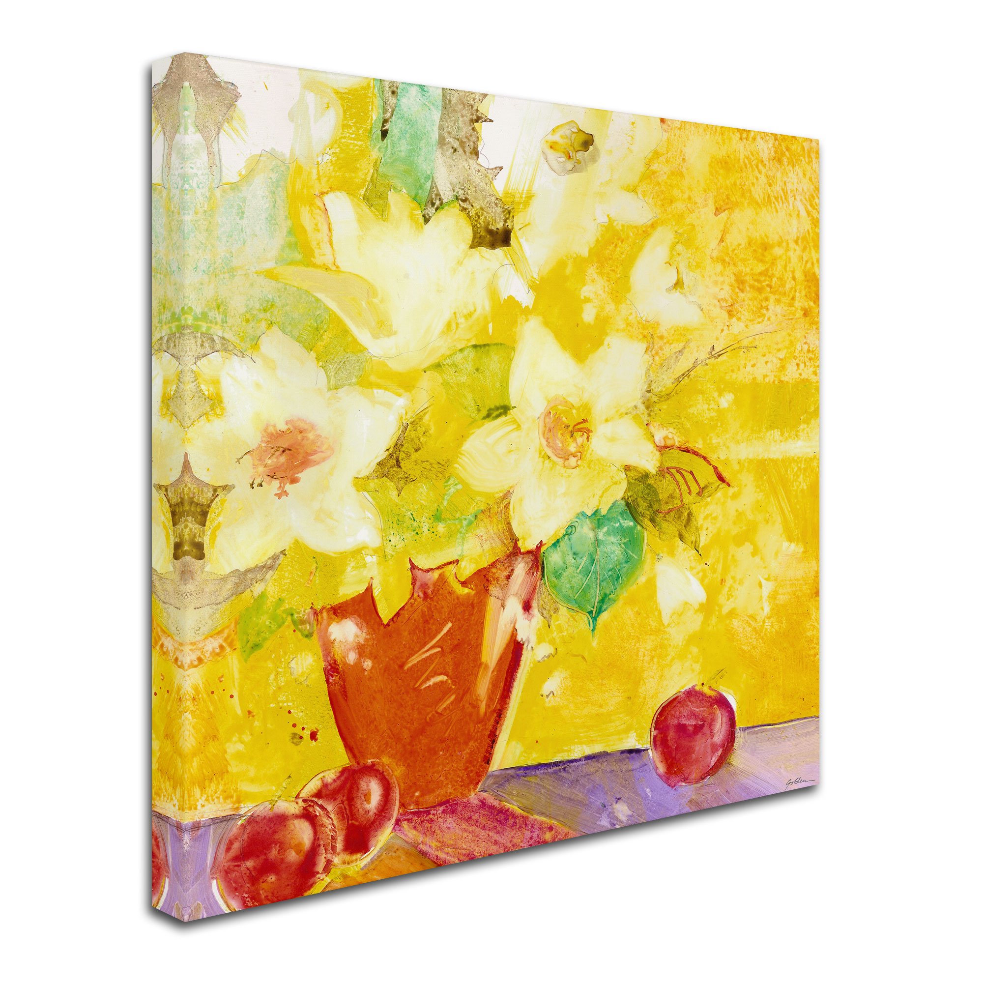 Trademark Fine Art Sheila Gold Red Vase with Apples Painting - 18x18 Inch Canvas Wall Art with Ornate Frame for Living Room, Bedroom & Office Decor