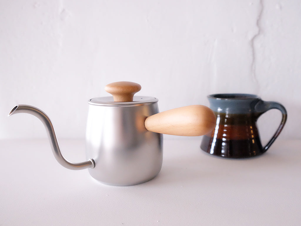 Premium Single Drip Kettle - White Beech Wood Handle by Miyazaki Seisakusho | Japanese Pour Over Coffee & Tea Brewer | Perfect for Home Baristas & Tea Enthusiasts