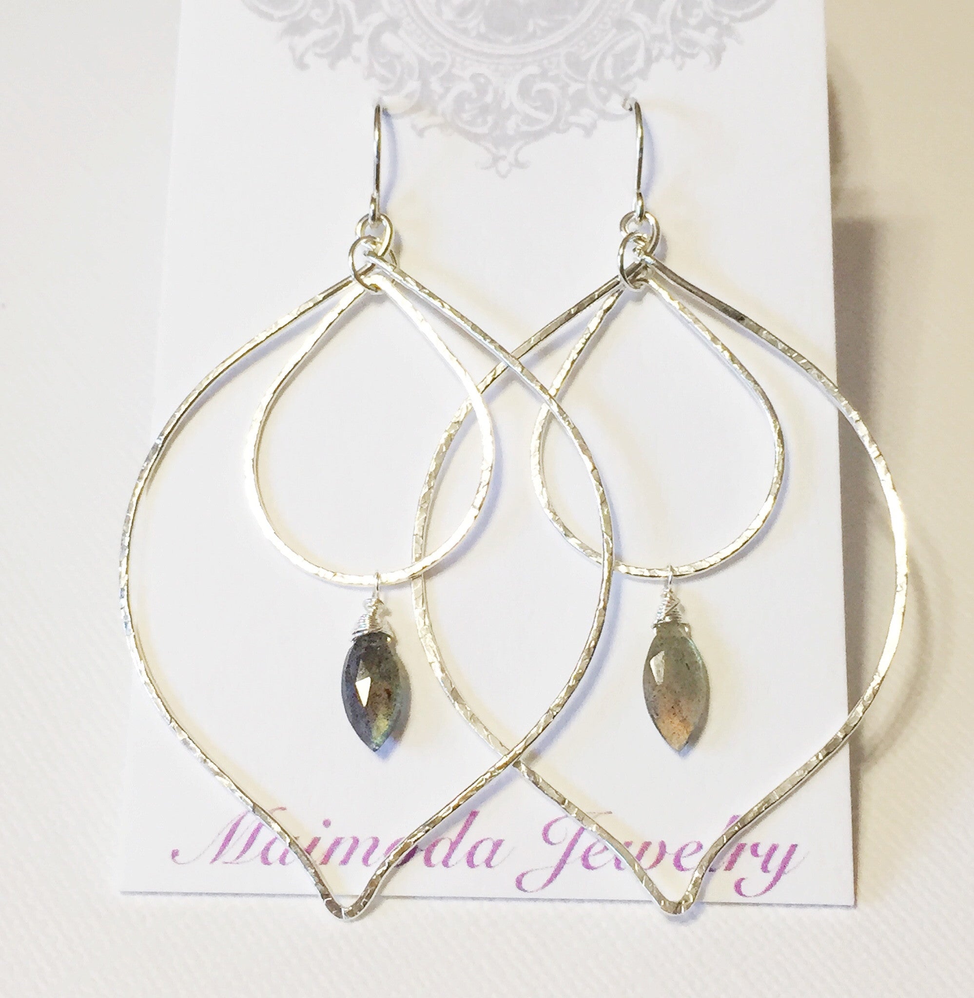 Labradorite Peacock Hoop Earrings for Women - Elegant Blue Green Gemstone Jewelry - Perfect for Parties, Weddings & Everyday Wear (E516)
