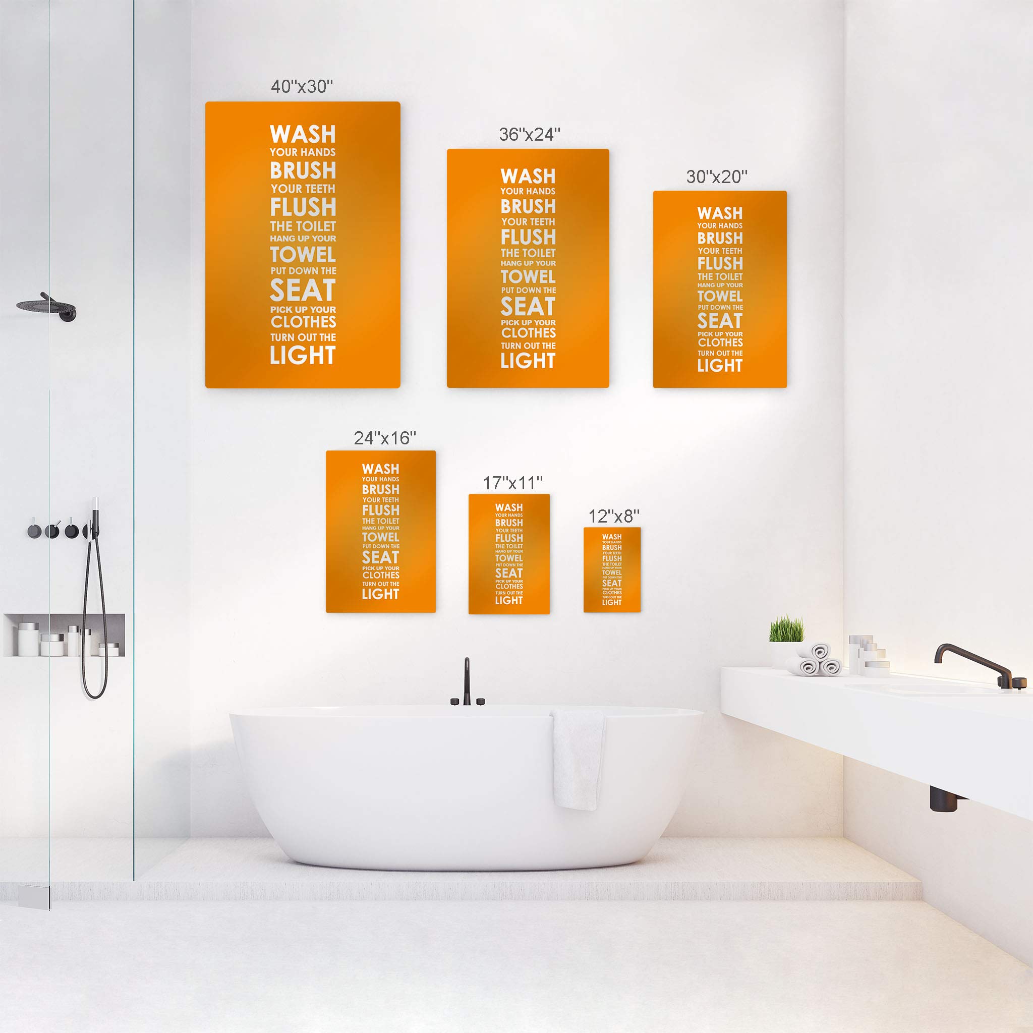 Smile Art Design Orange WASH Typography Metal Print - Funny Bathroom Sign for Kids, Bathroom Wall Decor & Home Art - Ready to Hang, Made in USA (24x16) - Perfect for Kids' Bathrooms, Playrooms & Nursery Decor