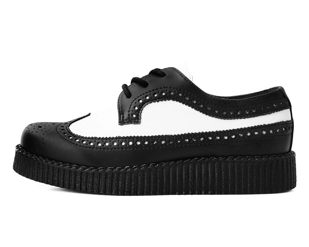 Black & White Wingtip TUKskin™ Viva Low Creeper Shoes - Vintage Punk Rock Style for Men & Women | Perfect for Concerts, Parties & Gothic Fashion