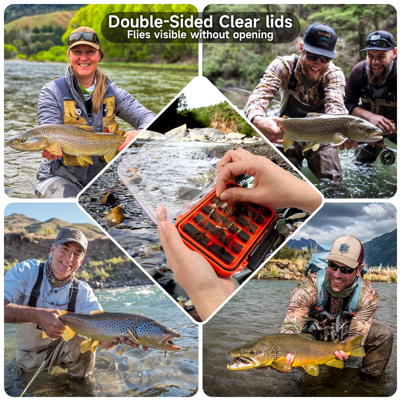 **Waterproof Fly Fishing Box with Transparent Lid - Two-Sided Foam Storage for Trout Lures, Jigs & Coil Springs - Lightweight & Easy Grip for Ice Fishing & Stream Use**