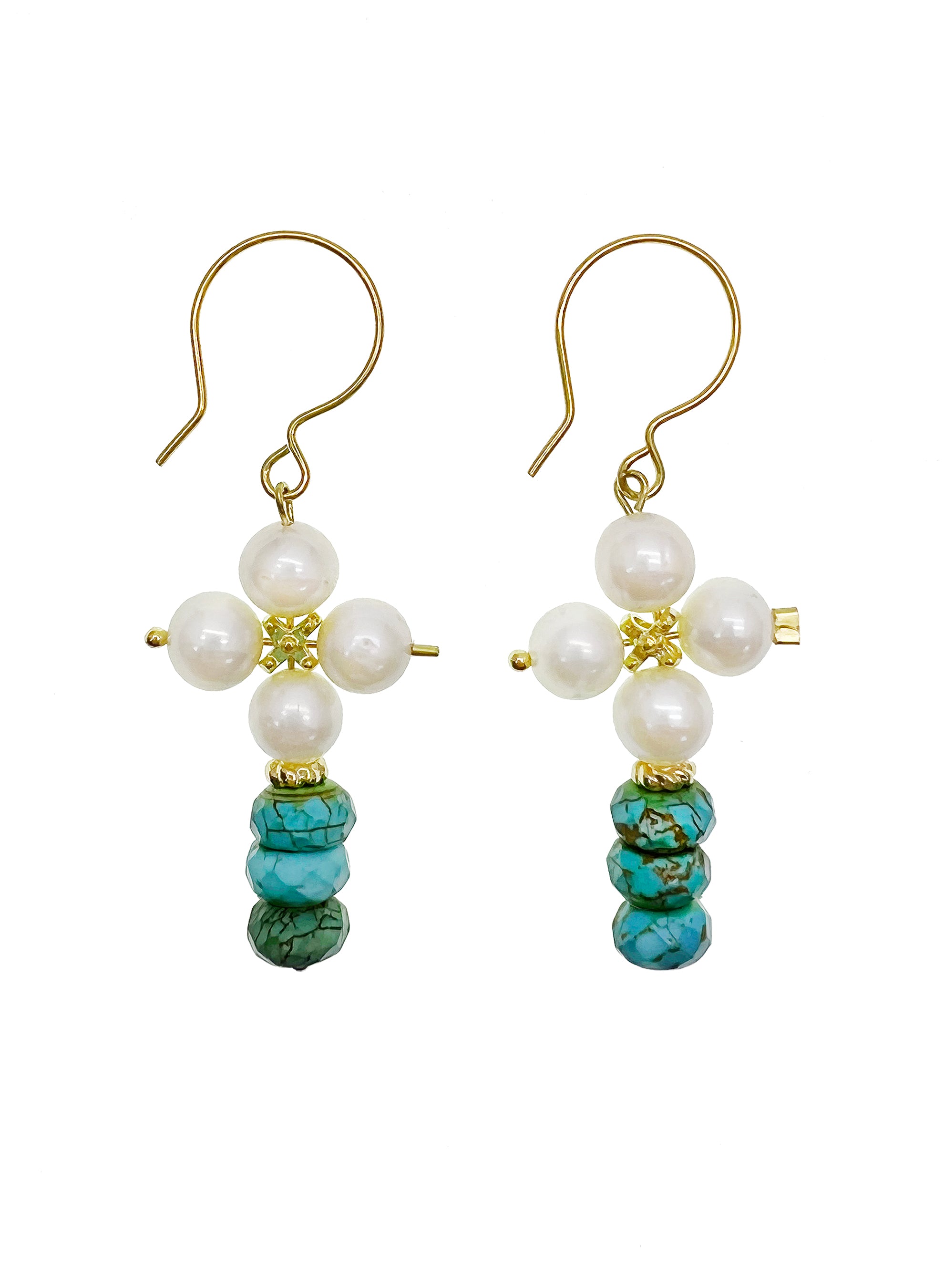 Handmade Freshwater Pearl and Turquoise Floral Earrings JE041 - Elegant Jewelry for Women, Perfect for Weddings, Parties & Special Occasions