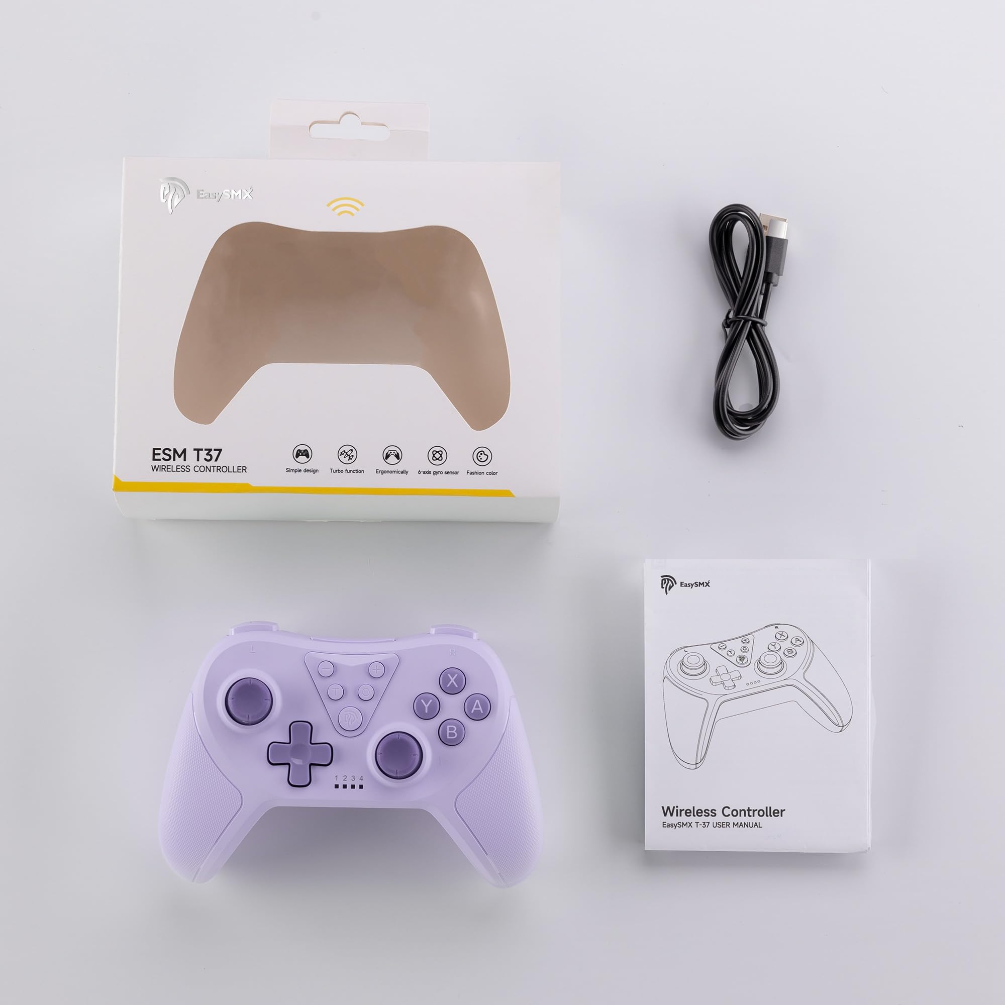 EasySMX T37 Wireless Switch Pro Controller for Nintendo Switch/Switch Lite/Switch OLED - Ergonomic Gamepad with Adjustable Turbo Vibration & Non-Slip Grip | Perfect for Mario Kart, Zelda & Multiplayer Gaming Sessions