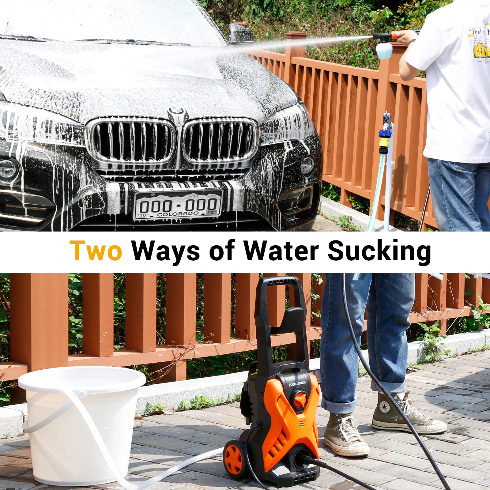 Rock&Rocker 2150PSI Electric Pressure Washer with Adjustable Nozzle & Foam Cannon - Powerful Car, Home, Patio, Deck, Driveway and Concrete Cleaner - Perfect for Washing Vehicles, Outdoor Furniture, Sidewalks and Garage Floors