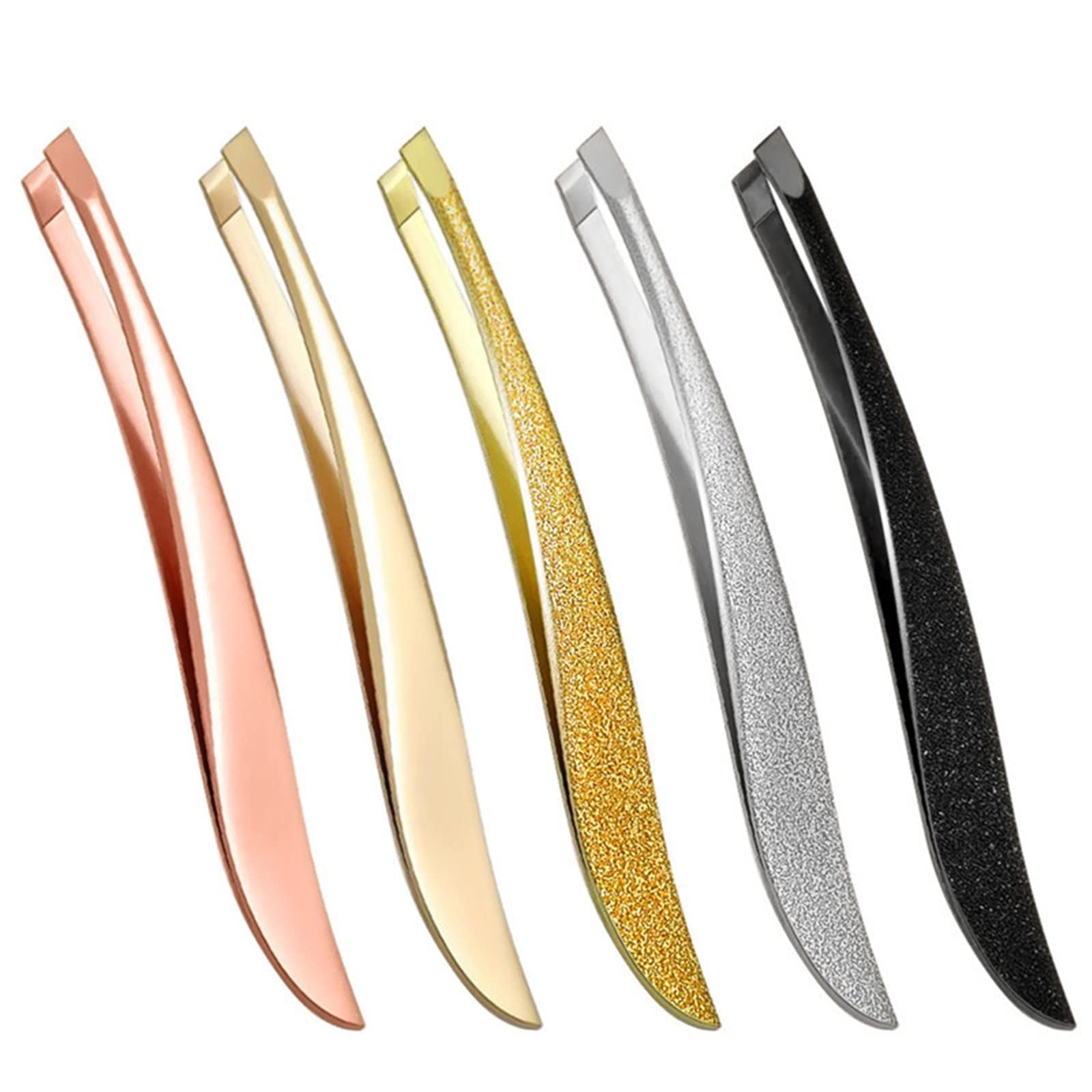 Premium Stainless Steel Hair Removal Tweezers - Slant Tip Eyebrow Tweezers for Precise Plucking, Grooming & Makeup (Black/Shiny Gold) - Perfect for Eyebrow Shaping, Facial Hair Removal & Beauty Care