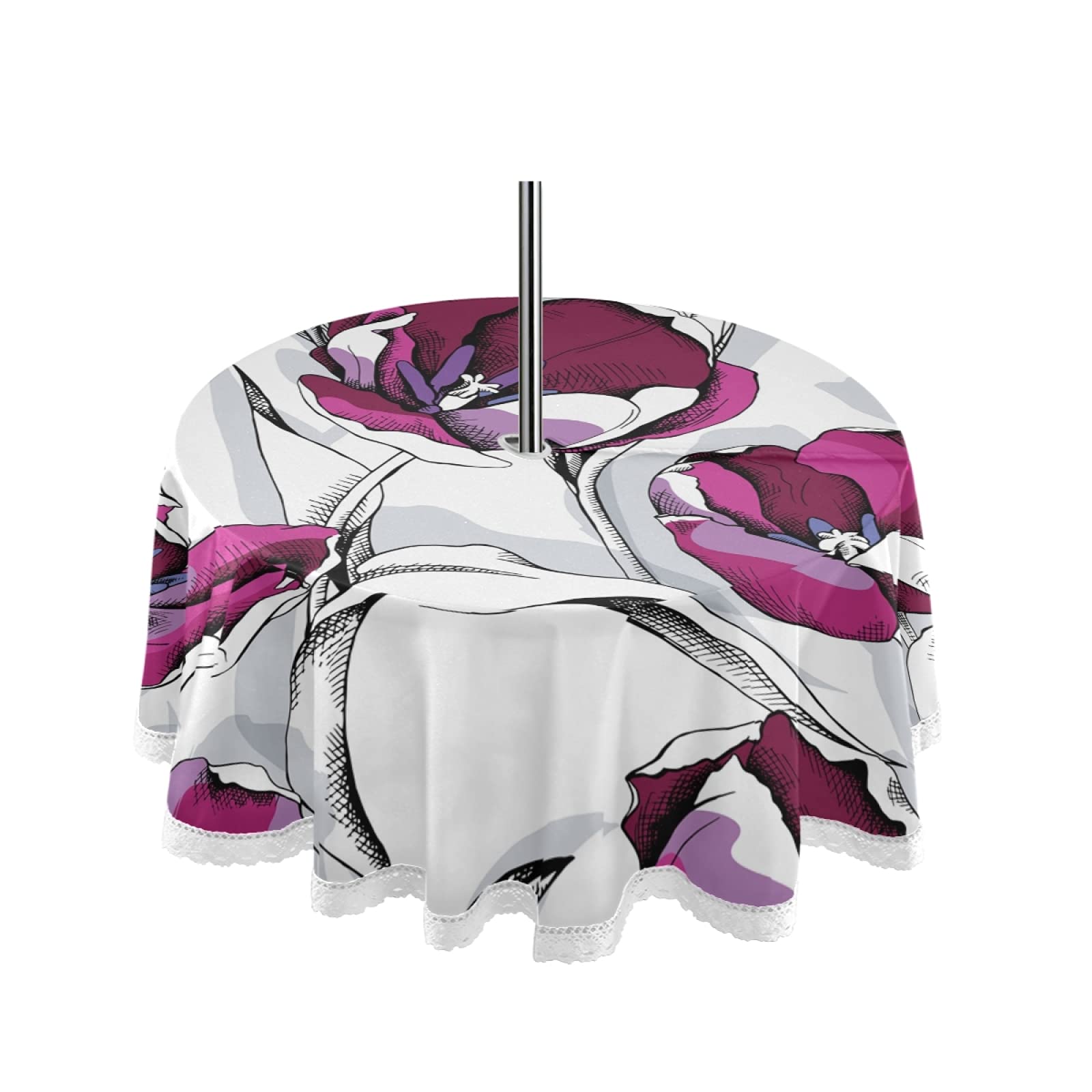 Tulip Flowers Shadow Outdoor Tablecloth with Umbrella Hole & Zipper - Waterproof Spring Summer Table Cover for Restaurant, Patio, BBQs, Party & Home Decor - Machine Washable for Easy Cleaning