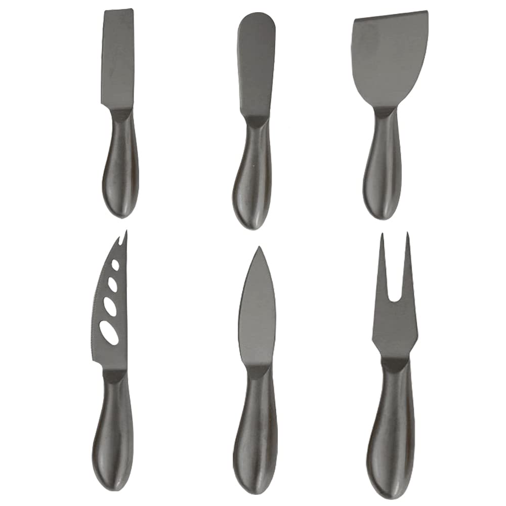 Premium 6-Piece Stainless Steel Cheese Knife Set with Fork, Slicer & Cutters - Cheese Board Accessories for Entertaining - Perfect Gift for Cheese Lovers (Black) - Ideal for Wine Parties, Charcuterie Boards & Gourmet Cheese Tasting