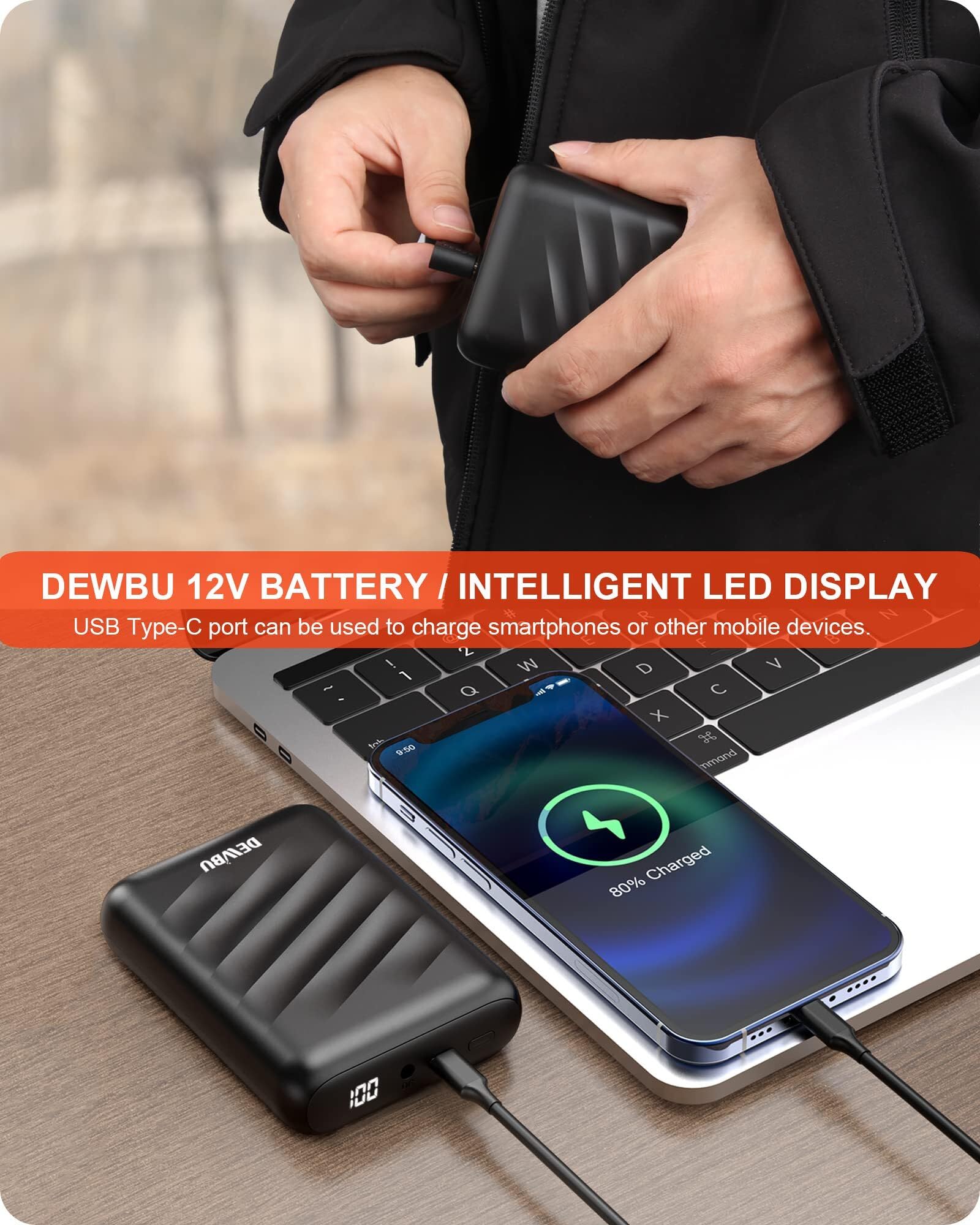 DEWBU 12V Heated Vest for Men - Lightweight Battery-Powered Heated Jacket with Multiple Power Options - Ideal for Outdoor Work, Hiking & Winter Sports